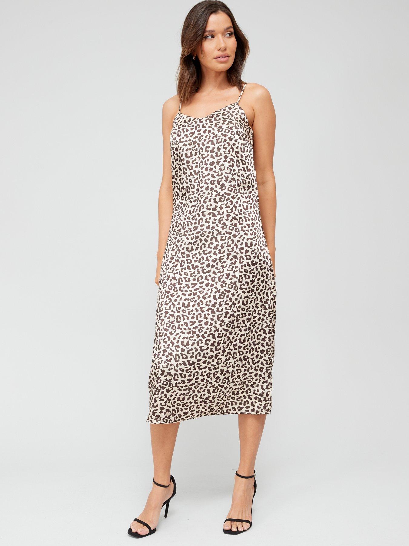 Leopard Print Cami Midi Dress - Brown