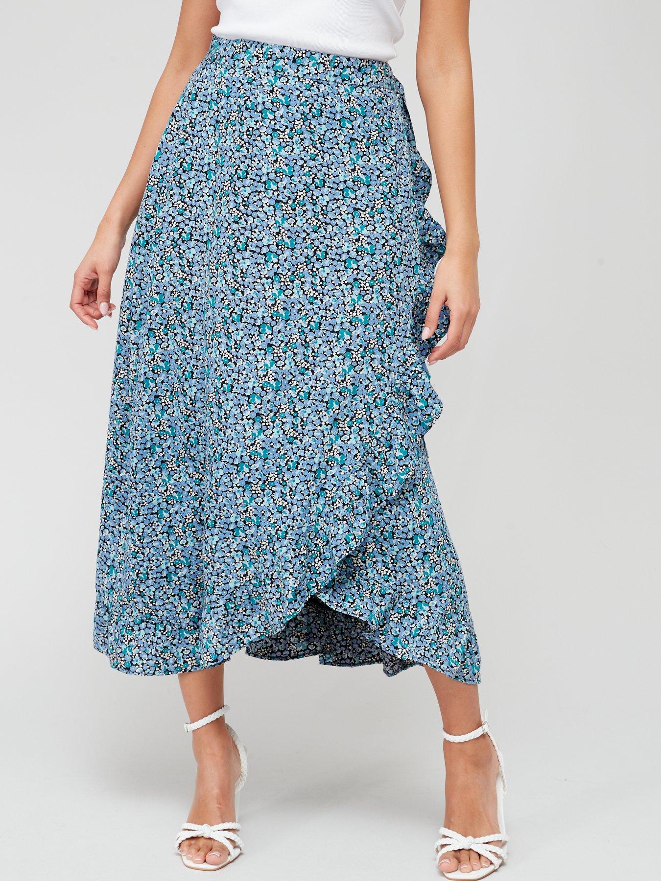 Tall Woven Ditsy Floral High Rise Midi Skirt