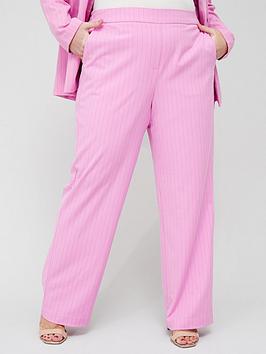 Vero Moda Curve Pinstripe Wide Leg Trousers - Pink, Pink, Size Eu 48 = Uk 20, Women