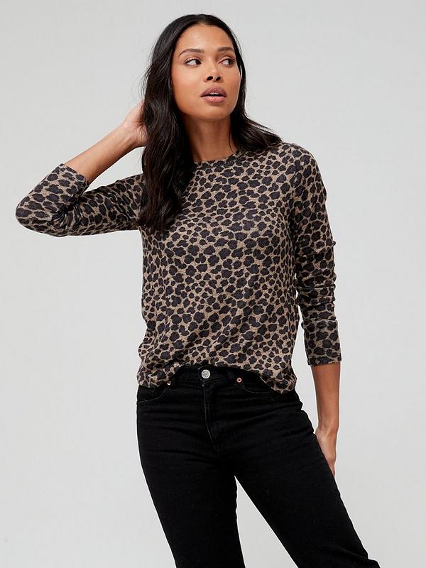 Elegance En trofast møbel Only Long Sleeve Leopard Print Jersey Top - Multi | very.co.uk