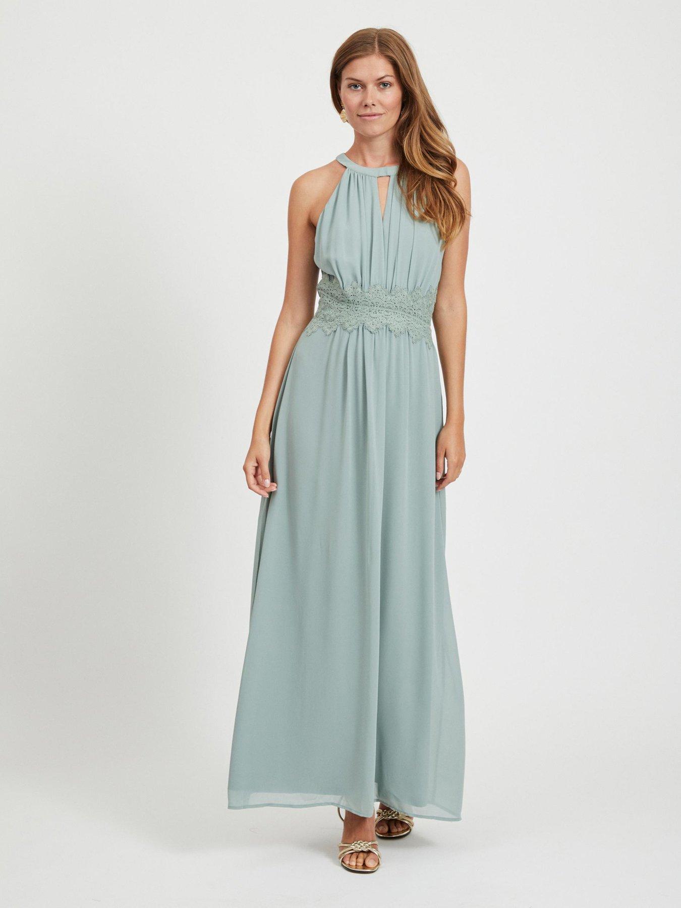 Vila Halterneck Maxi Dress- Green | very.co.uk