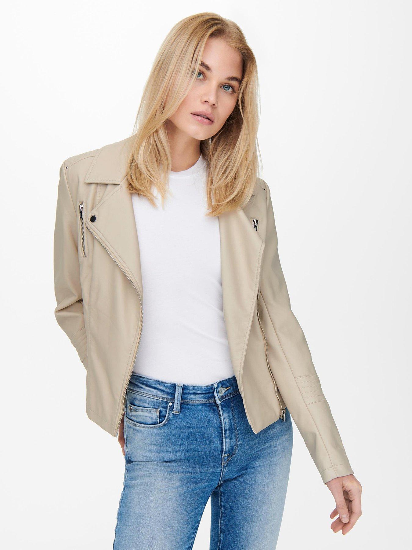 Cream faux clearance suede biker jacket