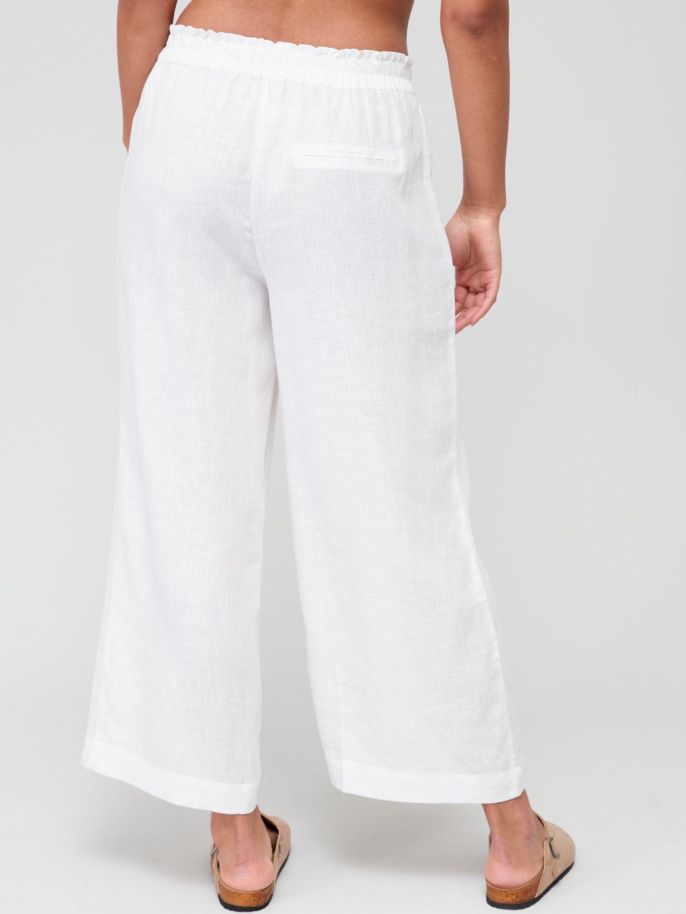 Only Wide Leg Linen Trousers - White | very.co.uk