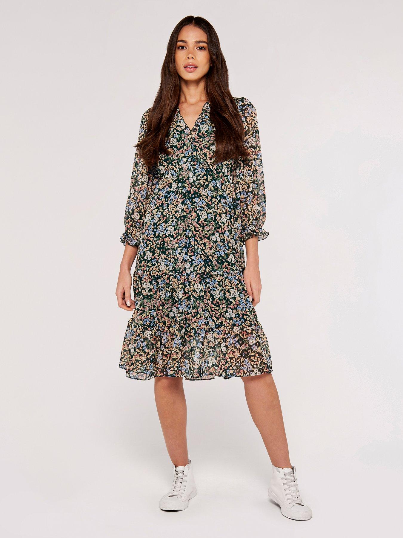 Pour Moi Lily Chiffon Frill Midaxi Dress - Dark Floral