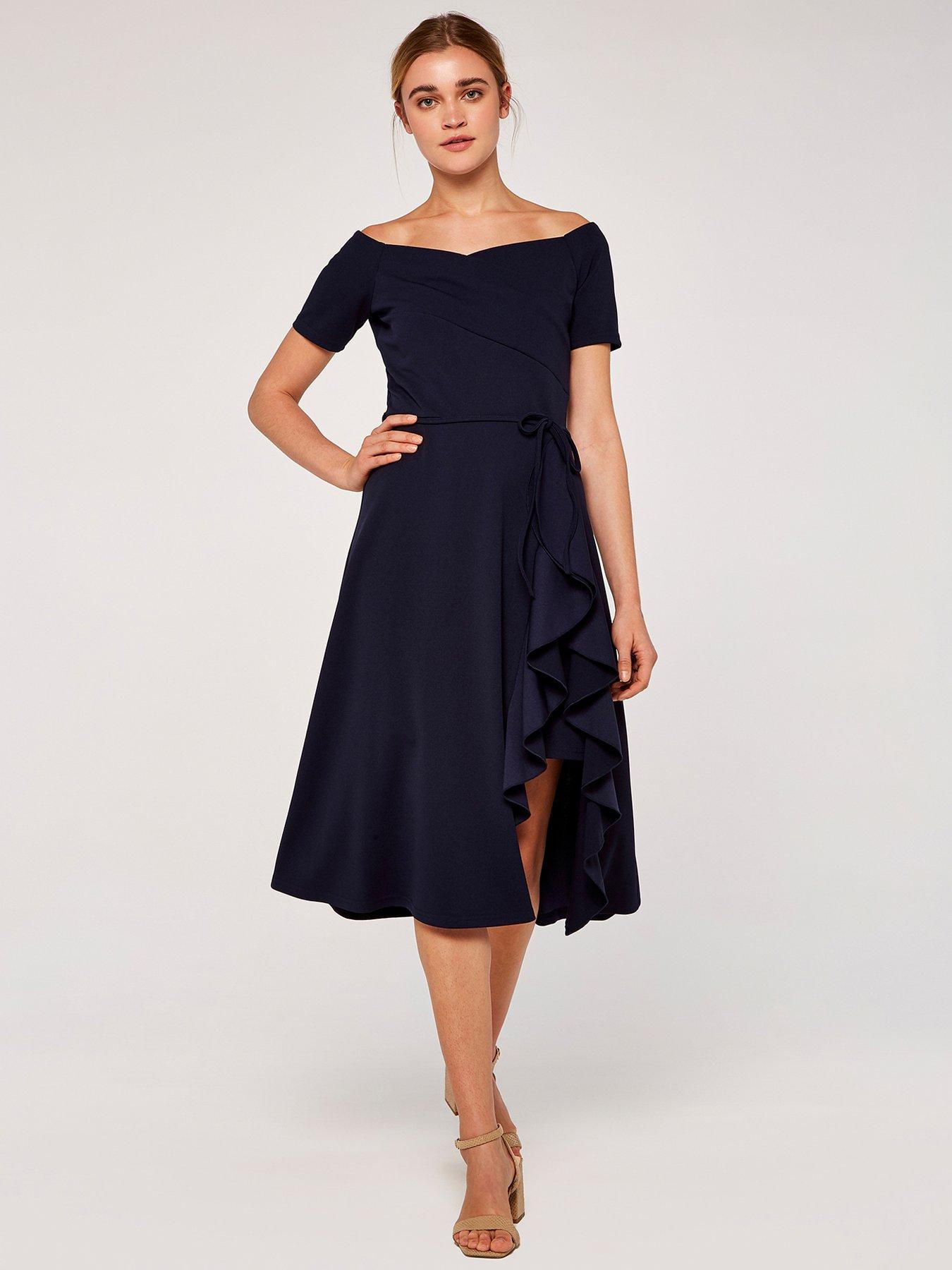 Apricot Bardot Frill Occasion Dress very