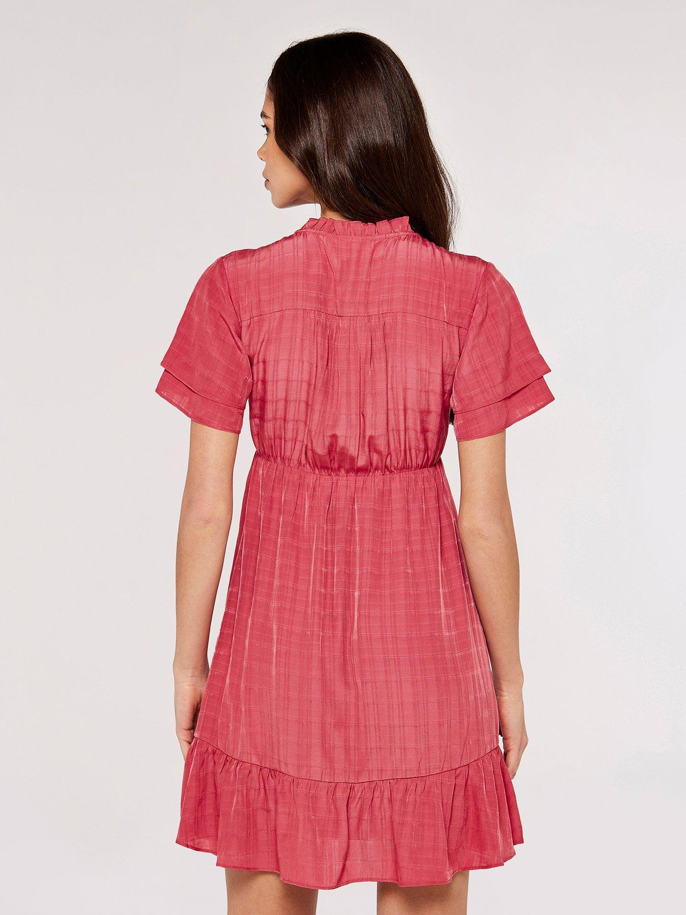 Apricot Self Check Angel Sleeve Dress very.co.uk