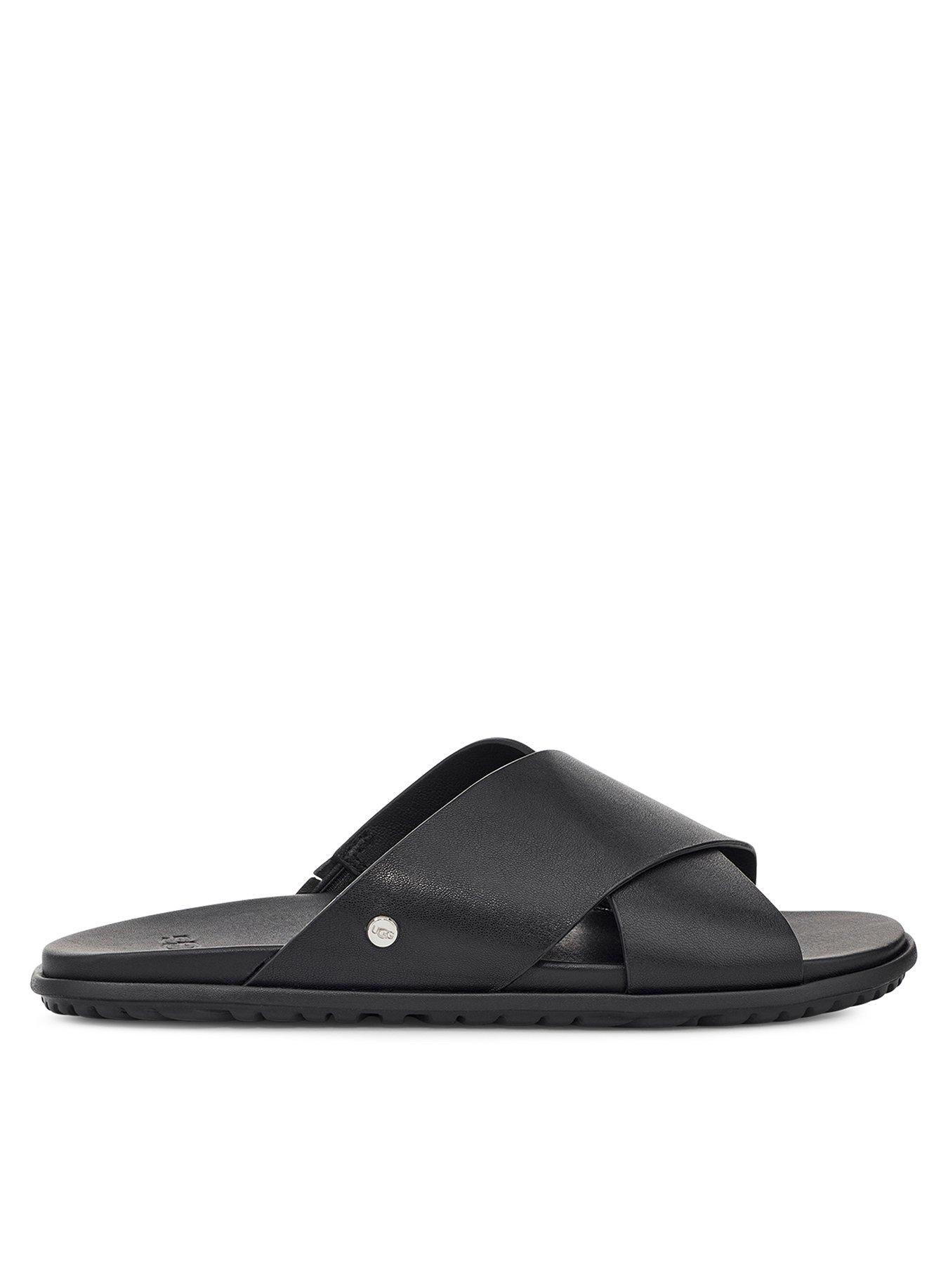 UGG Solivan Crossband Flat Sandals - Black Leather | very.co.uk
