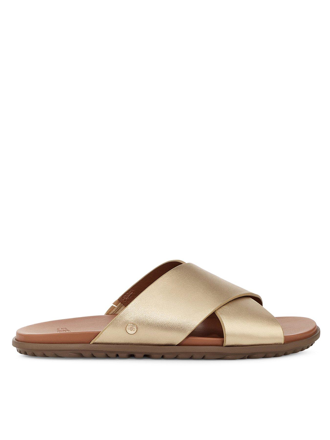 UGG Solivan Crossband Flat Sandals - Pale Gold Metallic | very.co.uk