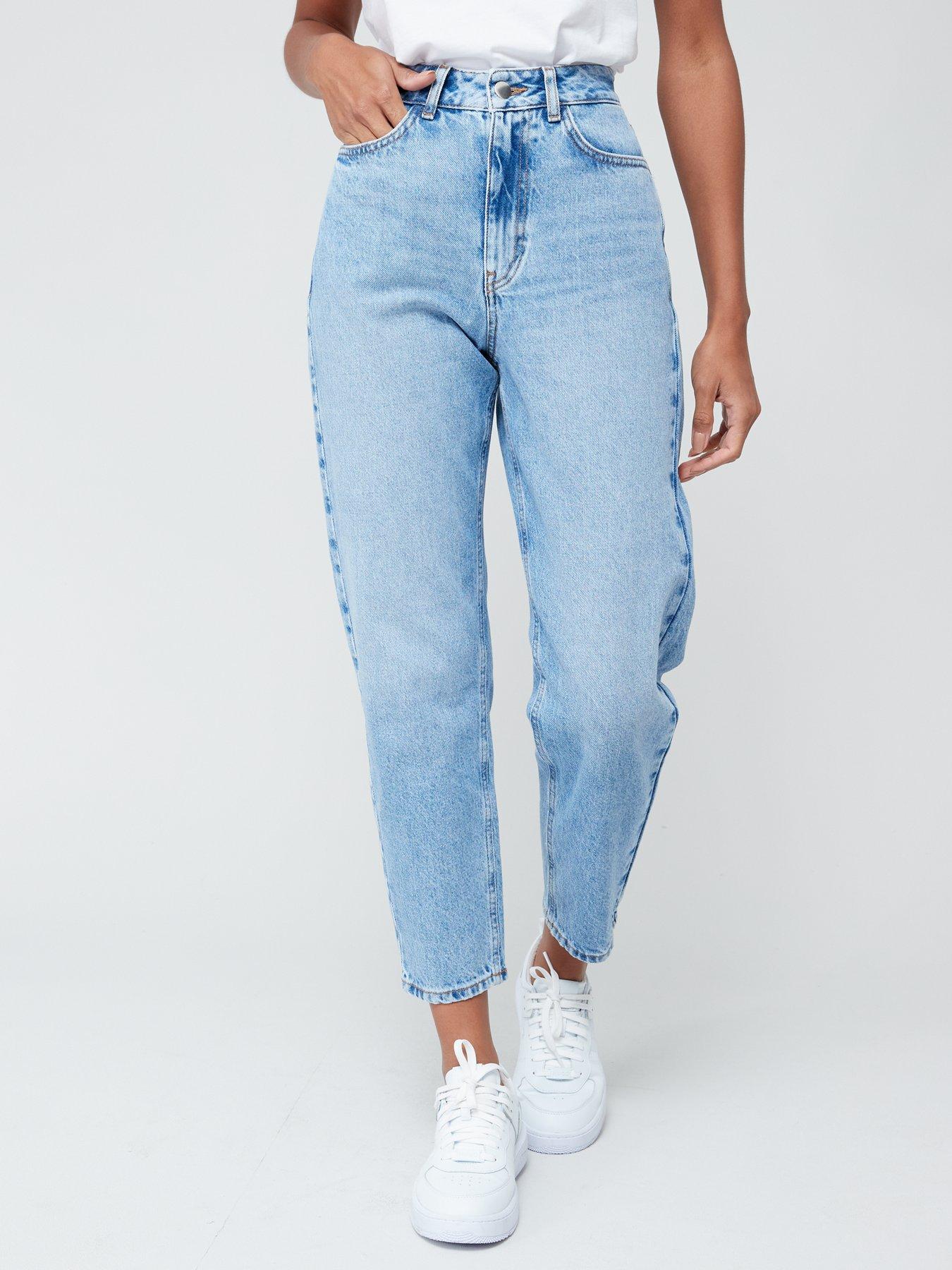 High Waist Mom Jeans Mid Wash Blue