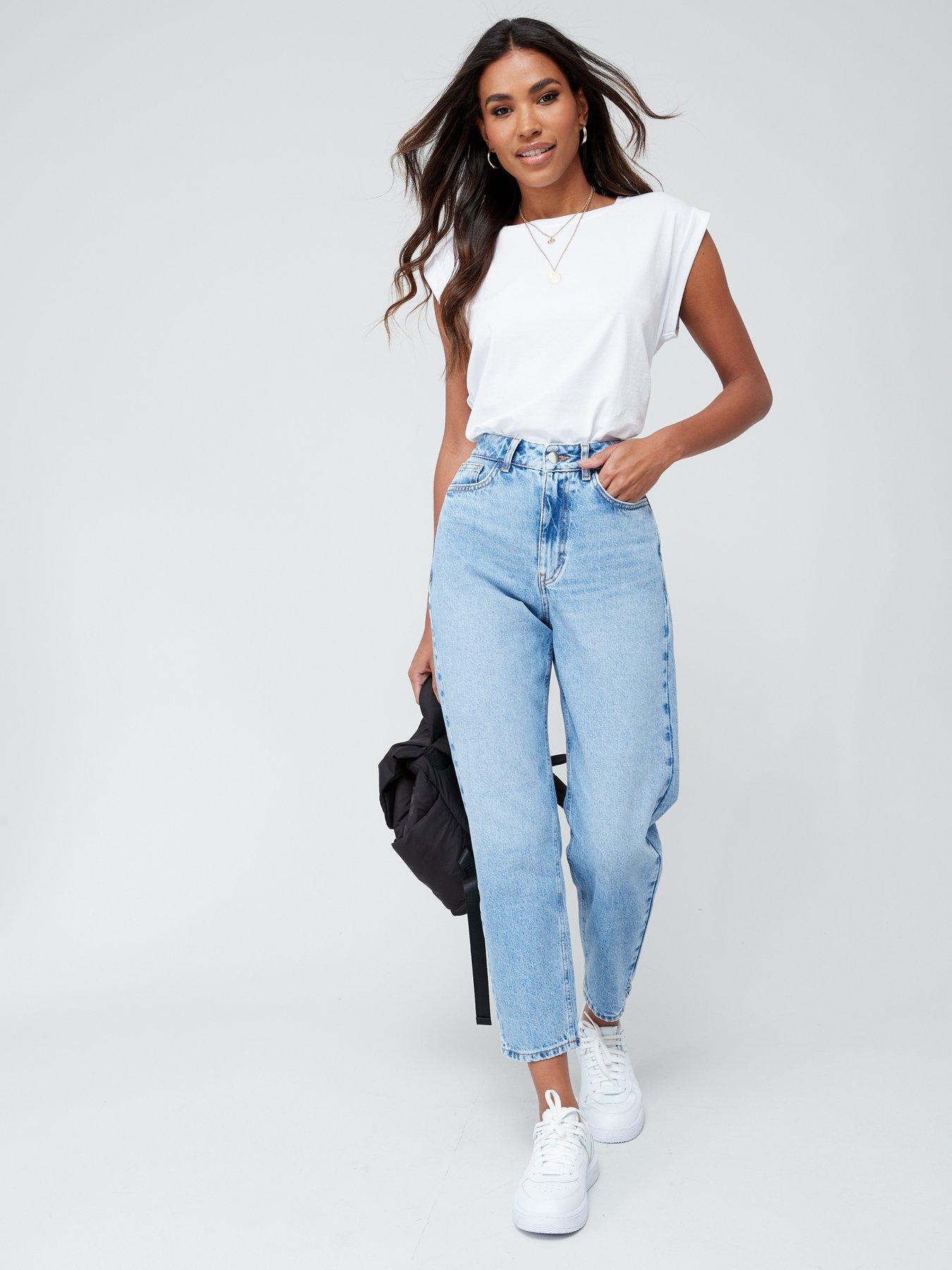 V by Very High Waist Mom Jeans - Mid Wash Blue