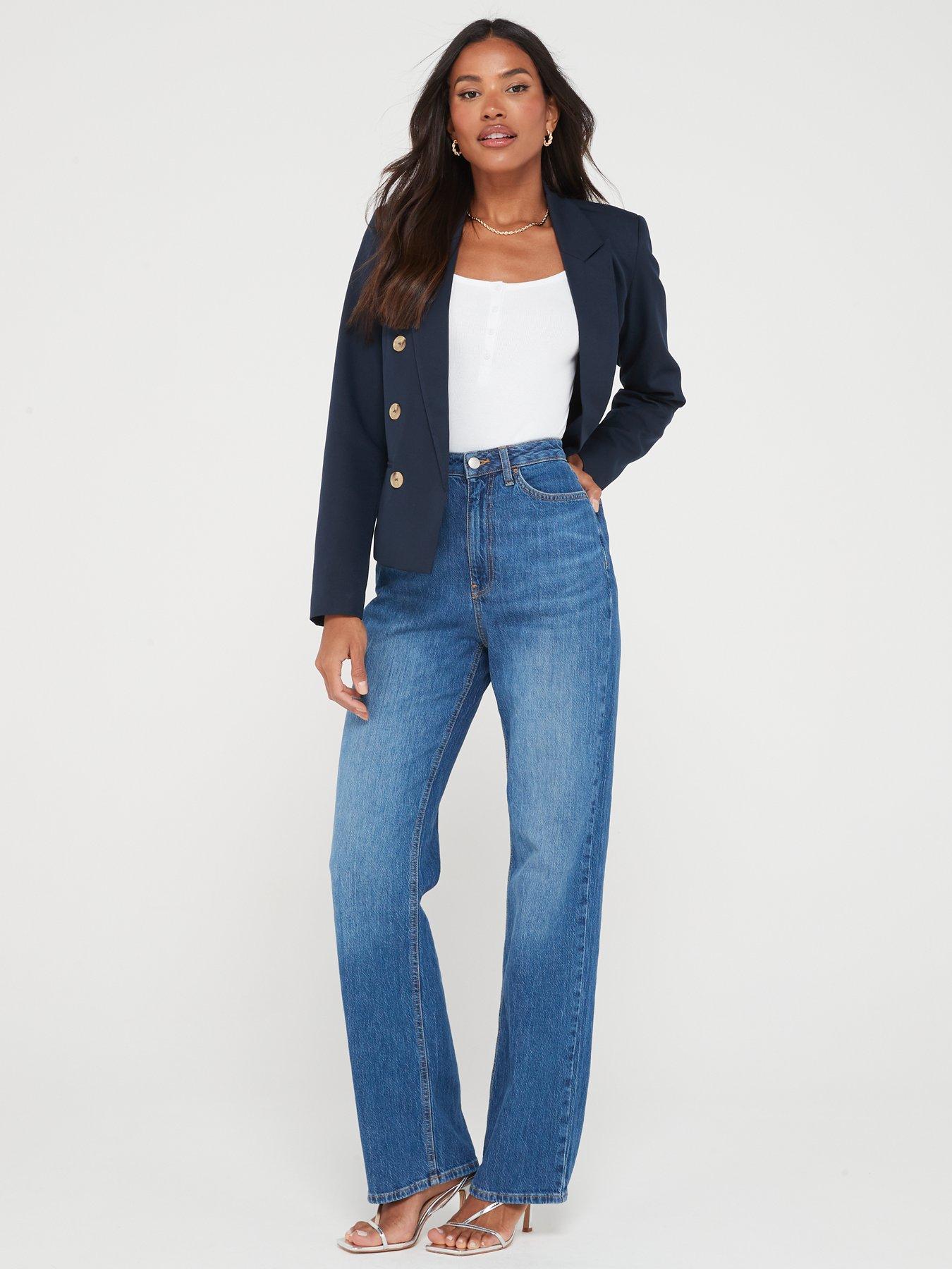 V by Very Wide Leg Jeans With Stretch - Mid Wash