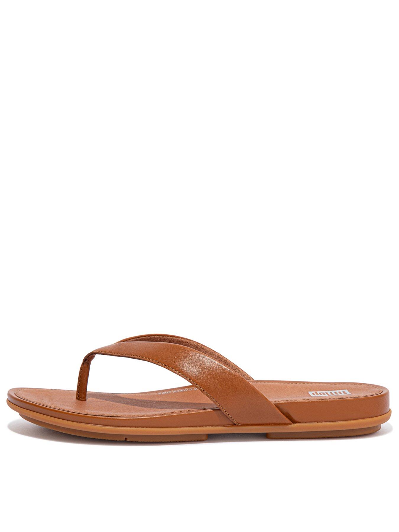 Tan leather flip flops hot sale ladies