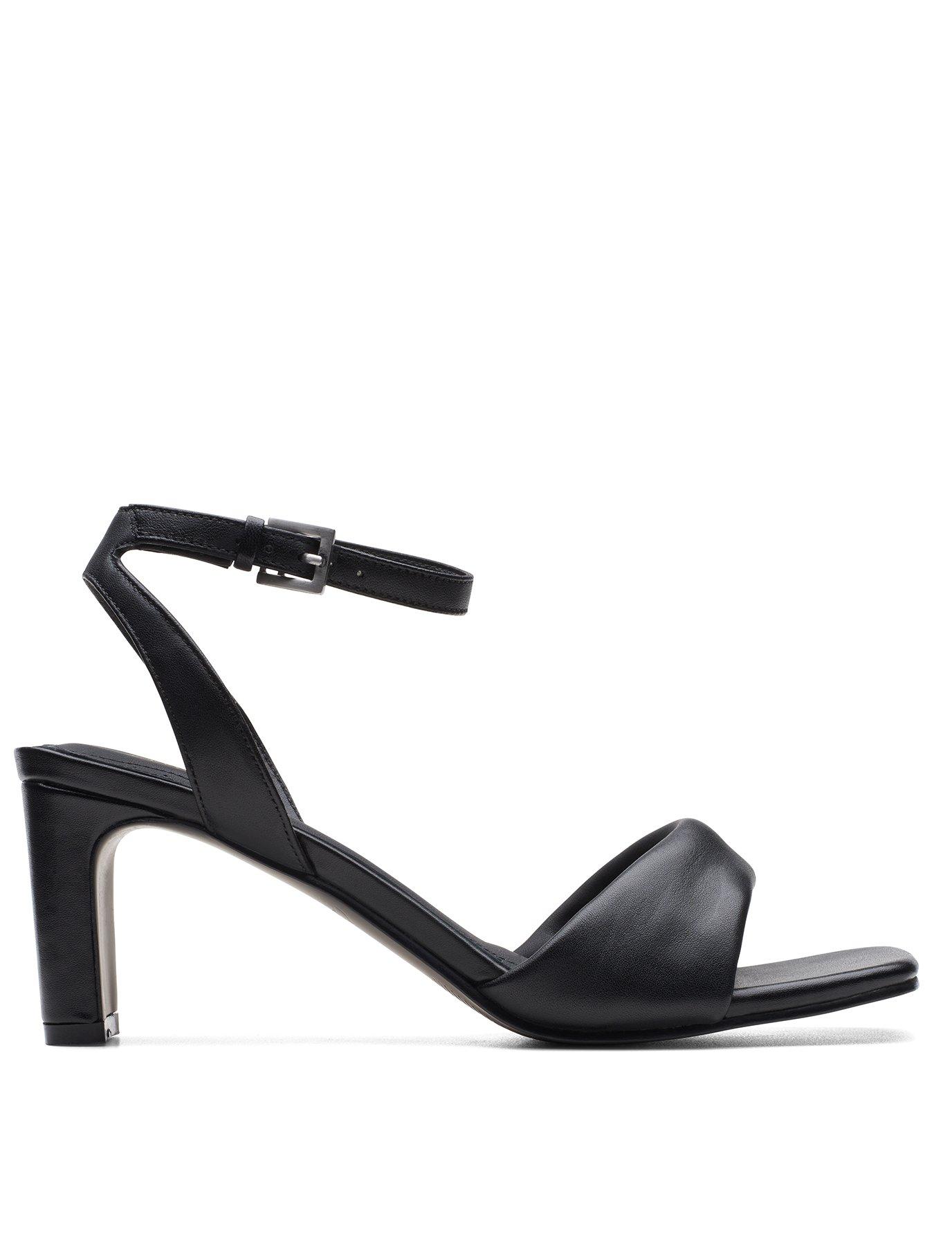 Clarks Seren65 Strap Heeled Sandals - Black Leather | very.co.uk