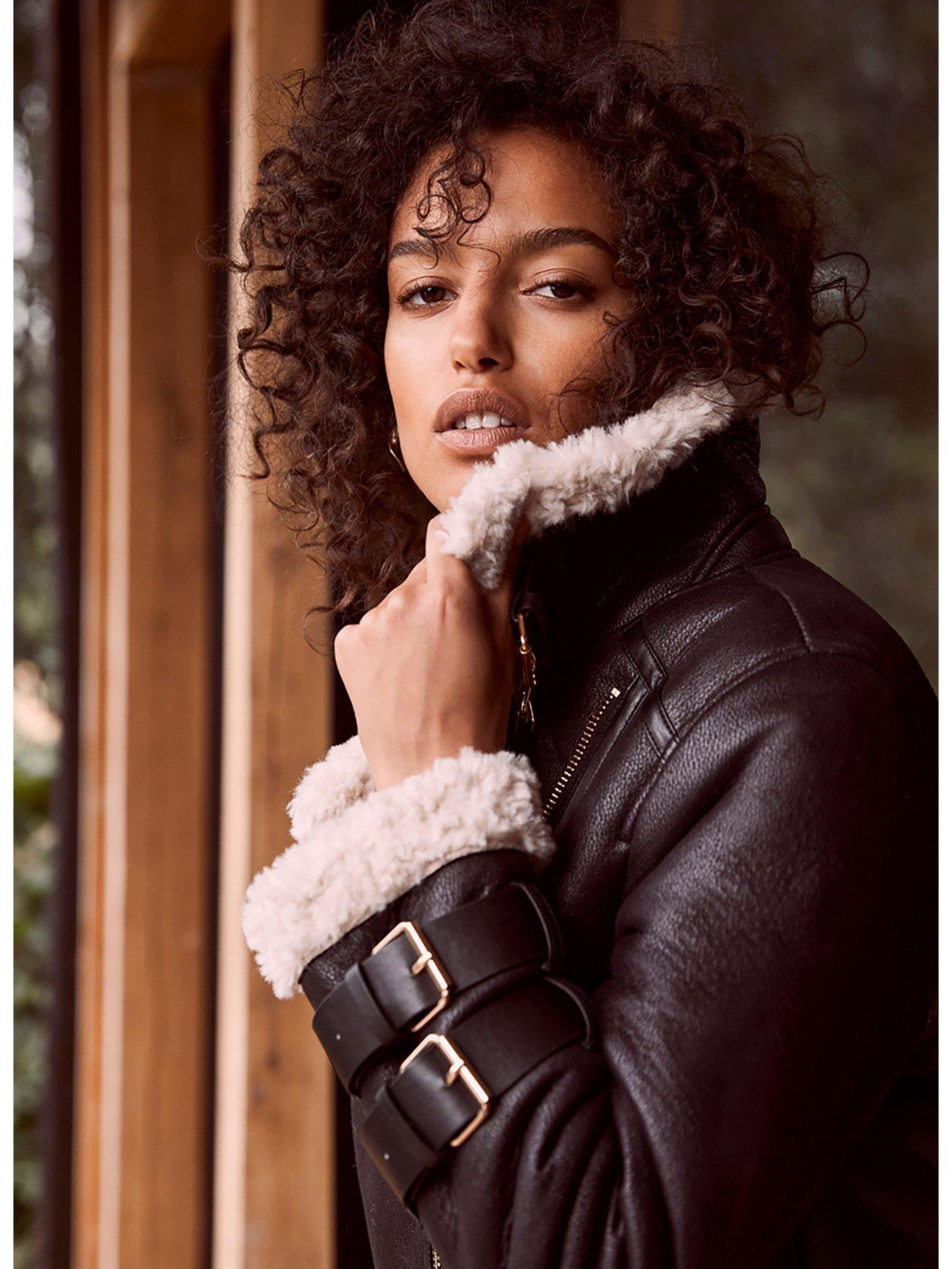 Faux Shearling Aviator Jacket Black