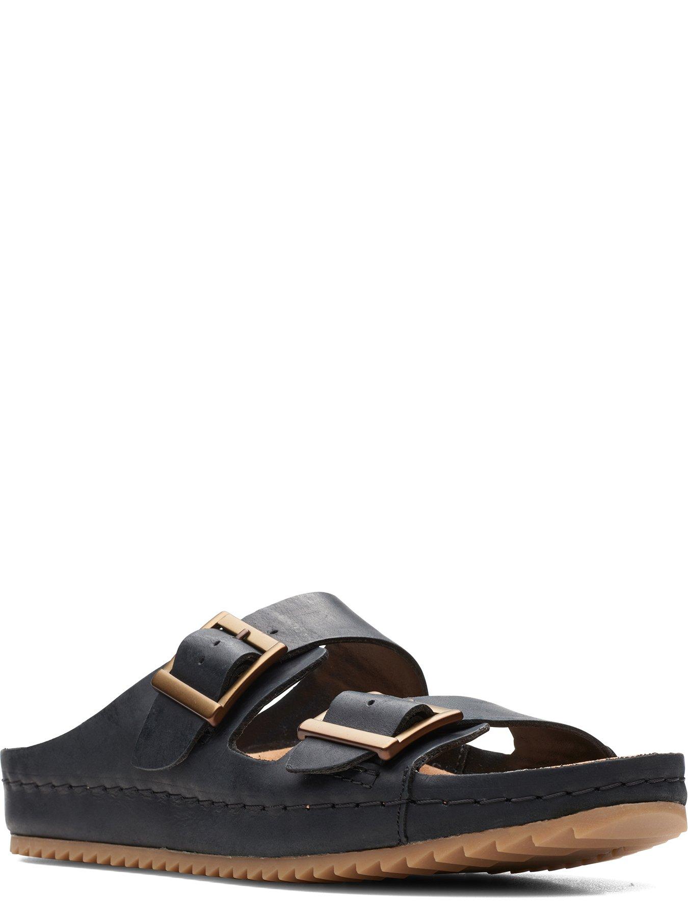 Clarks flat best sale black sandals