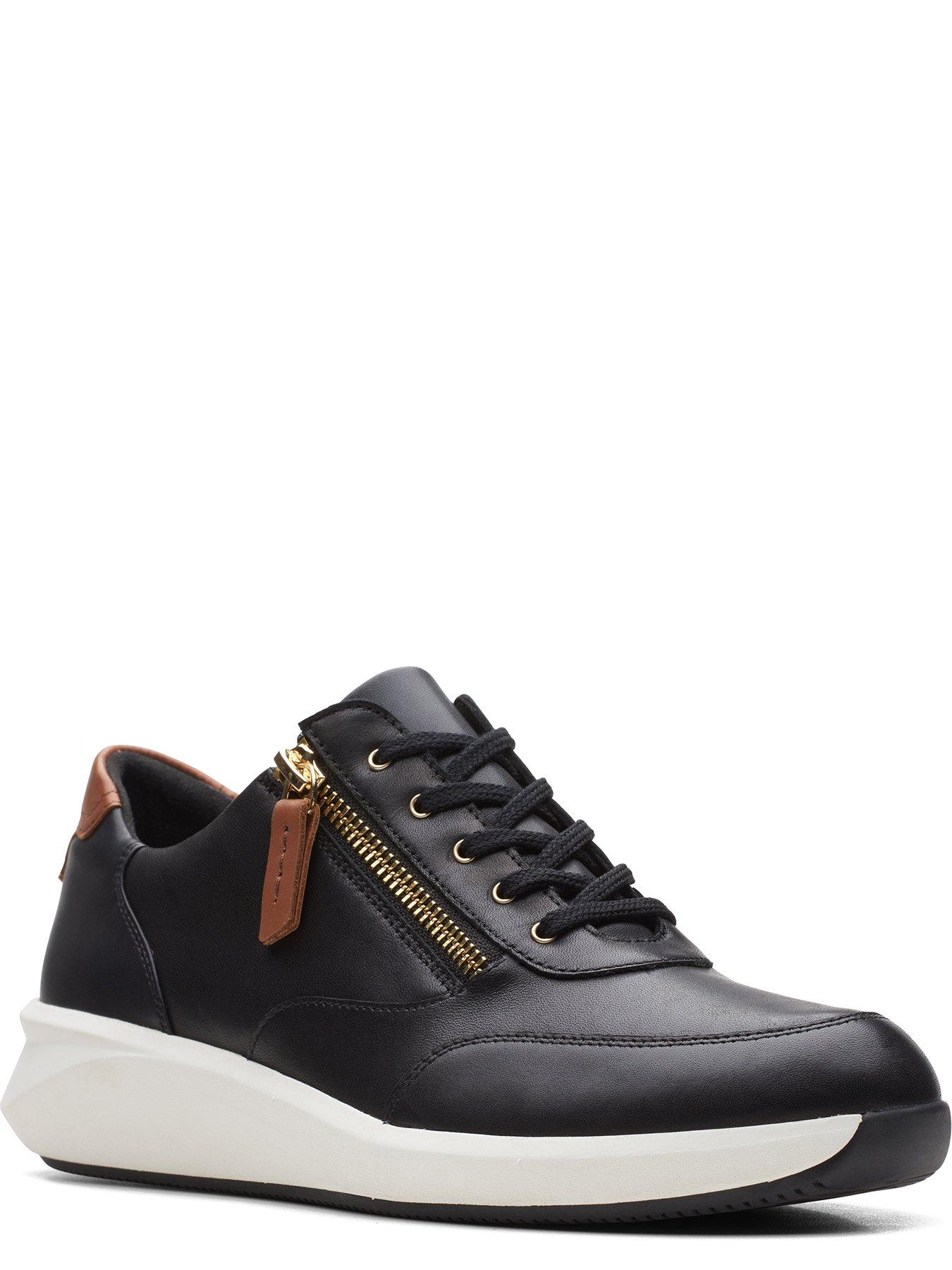 Clarks black cheap leather trainers