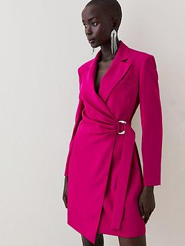 karen millen tailored wrap mini tux dress - pink, pink, size 12, women