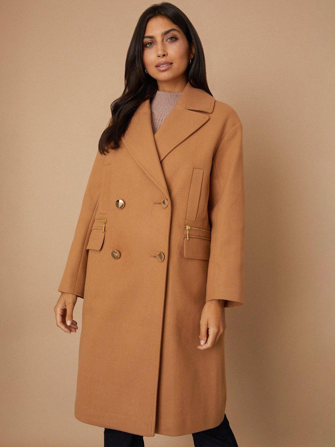 Wallis Double Breasted Midi Coat - Camel | very.co.uk