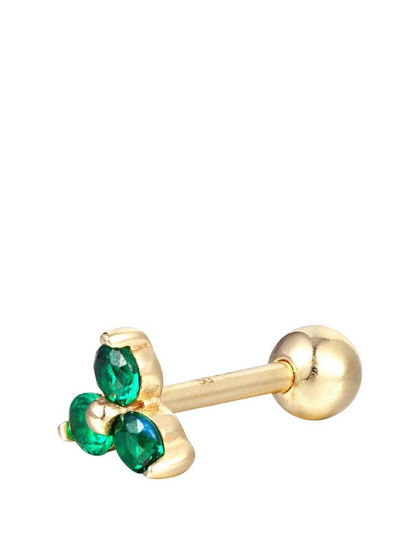 Product photograph of Seol Gold 18ct Gold Plated Sterling Silver Triple Emerald Cz Stud from very.co.uk