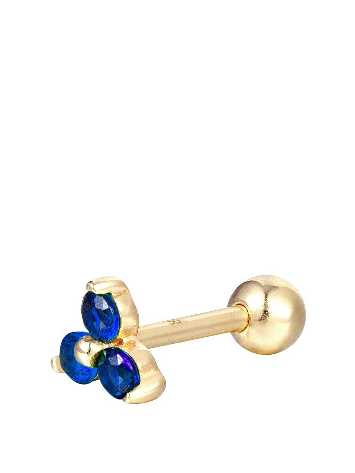 Product photograph of Seol Gold 18ct Gold Plated Sterling Silver Triple Sapphire Cz Stud from very.co.uk