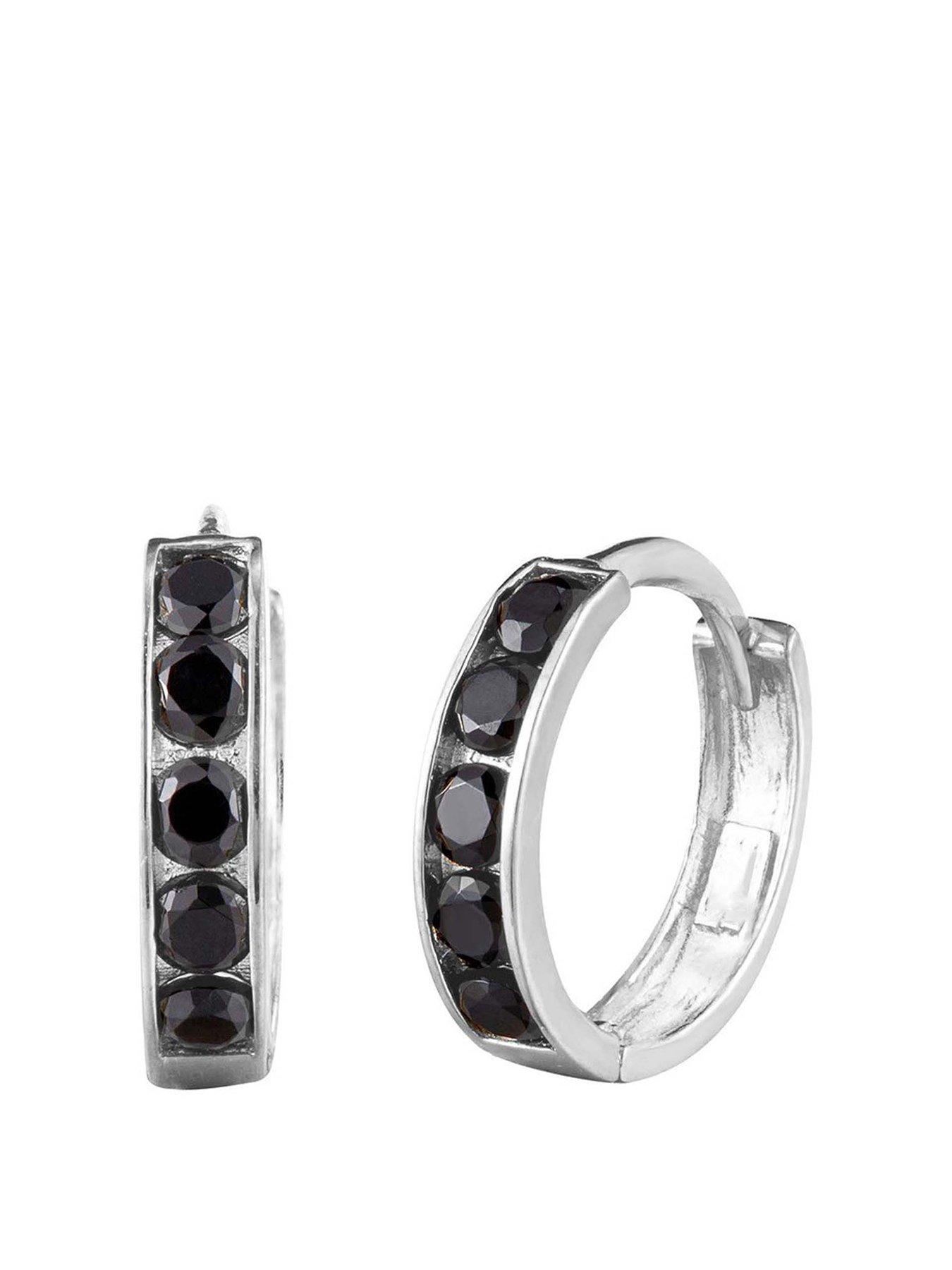 Product photograph of Seol Gold Sterling Silver Black Cz Huggies from very.co.uk