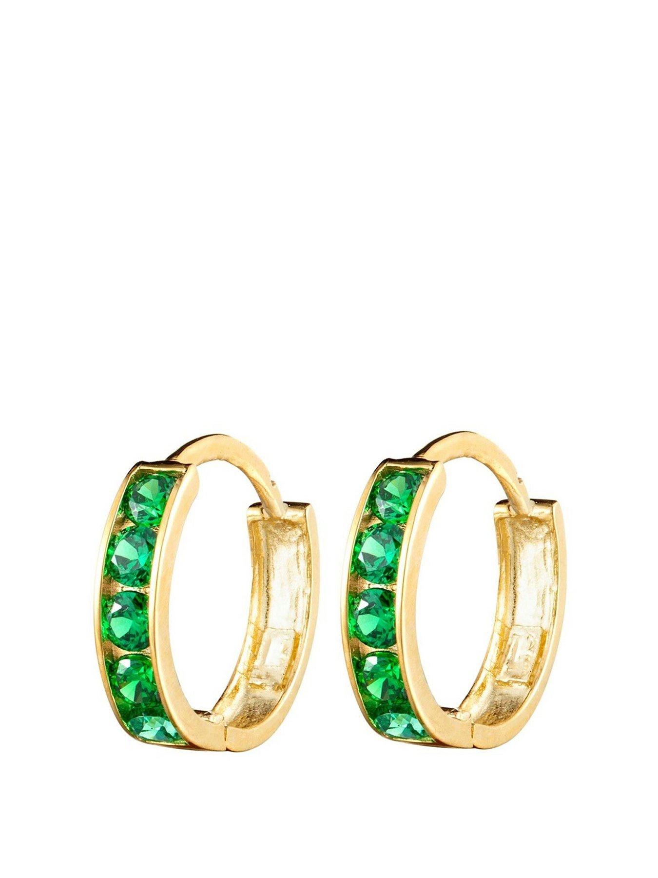 undefined 18ct Gold Plated Sterling Silver Emerald CZ Huggies