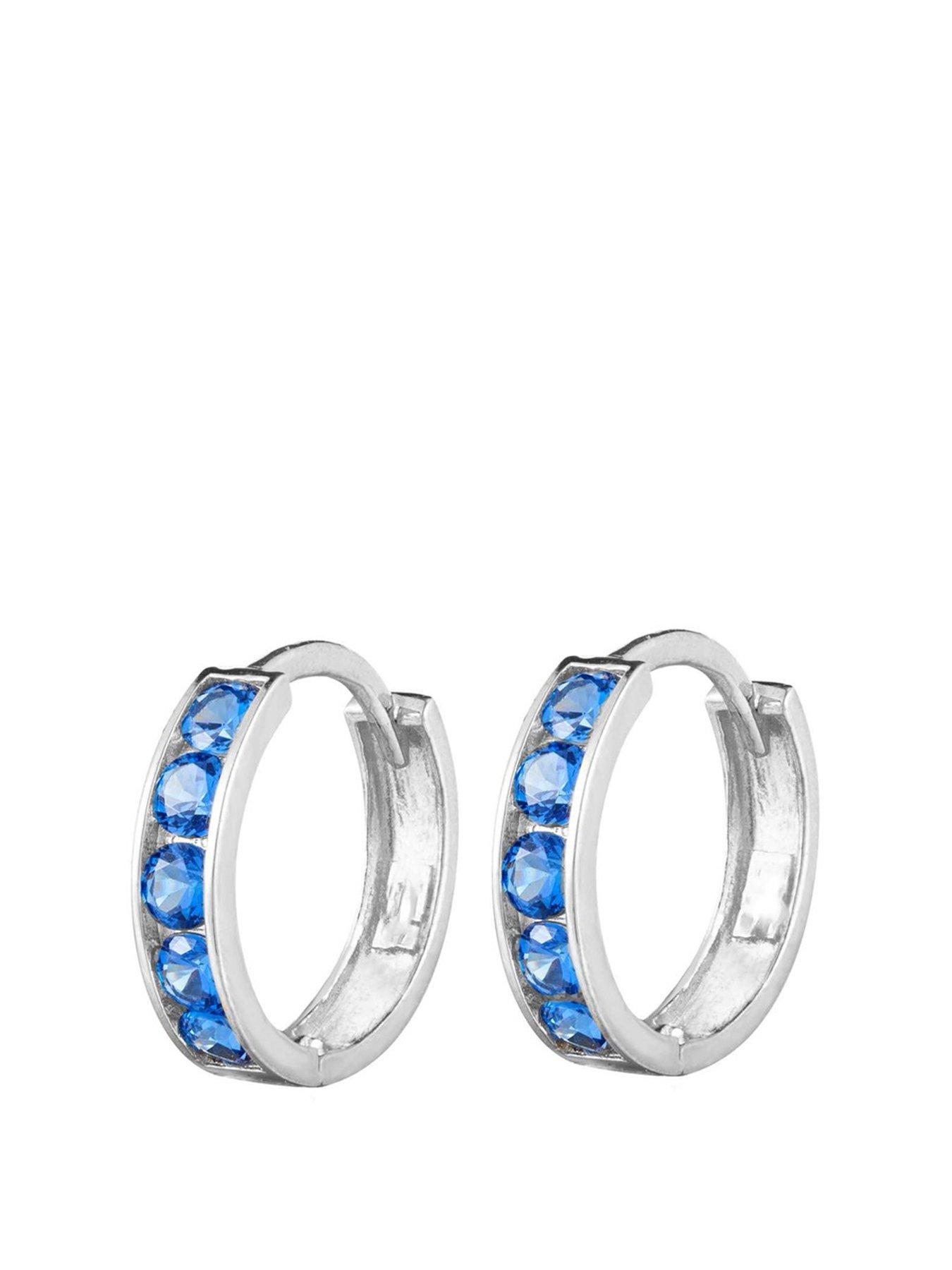 undefined Sterling Silver Sapphire CZ Huggies