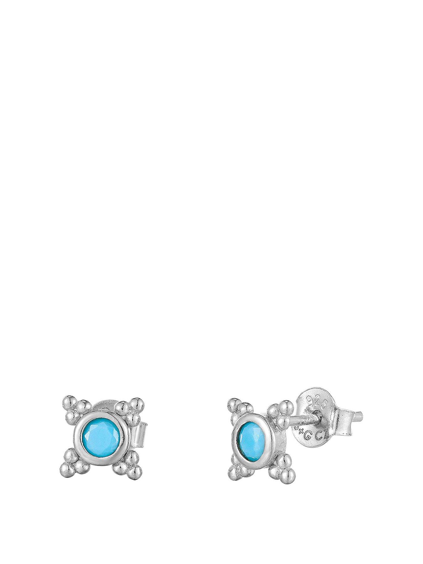 Product photograph of Seol Gold Sterling Silver Turquoise Beaded Studs from very.co.uk
