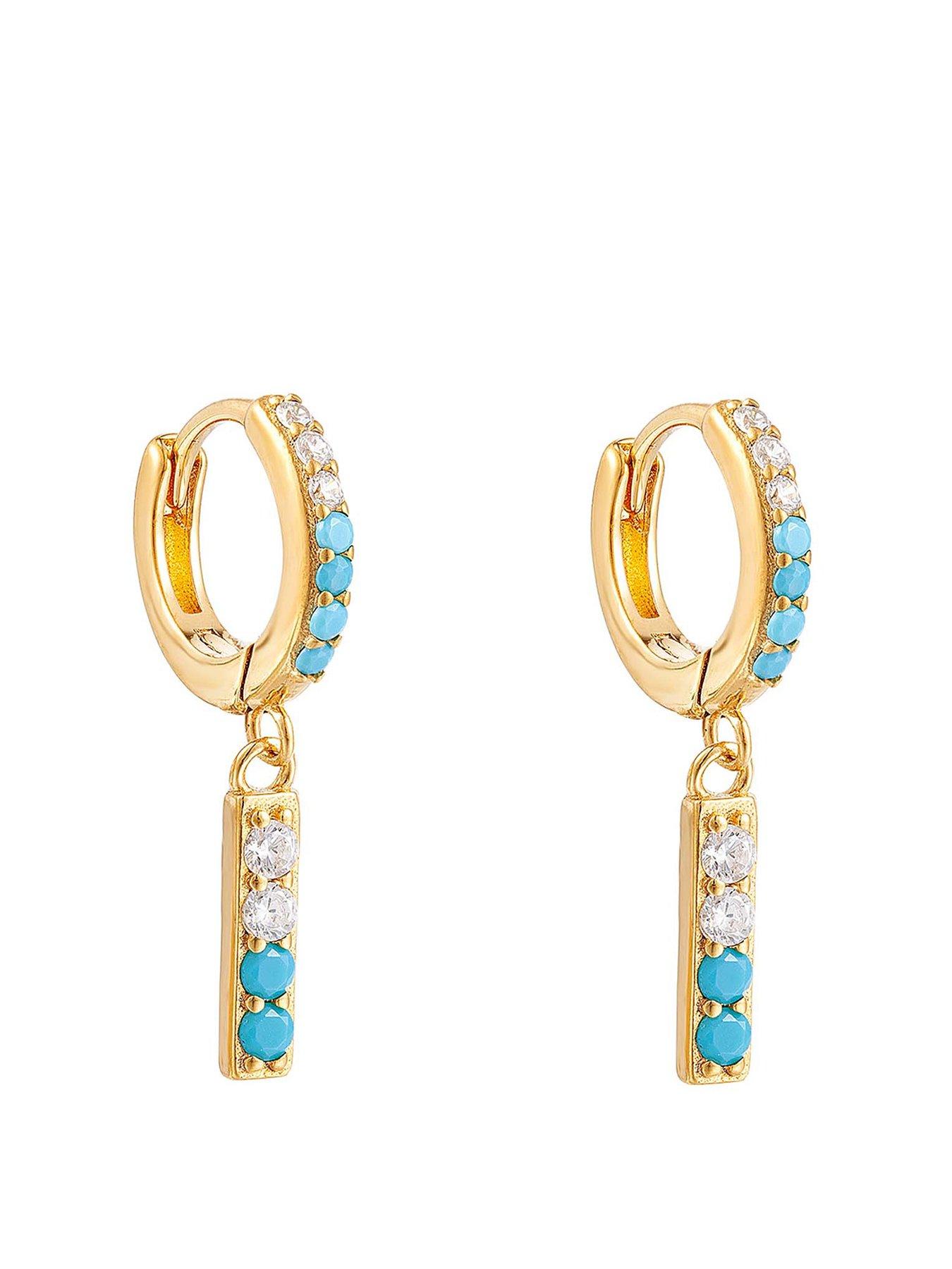 Product photograph of Seol Gold 18ct Gold Plated Sterling Silver Turquoise Cz Drop Hoops from very.co.uk