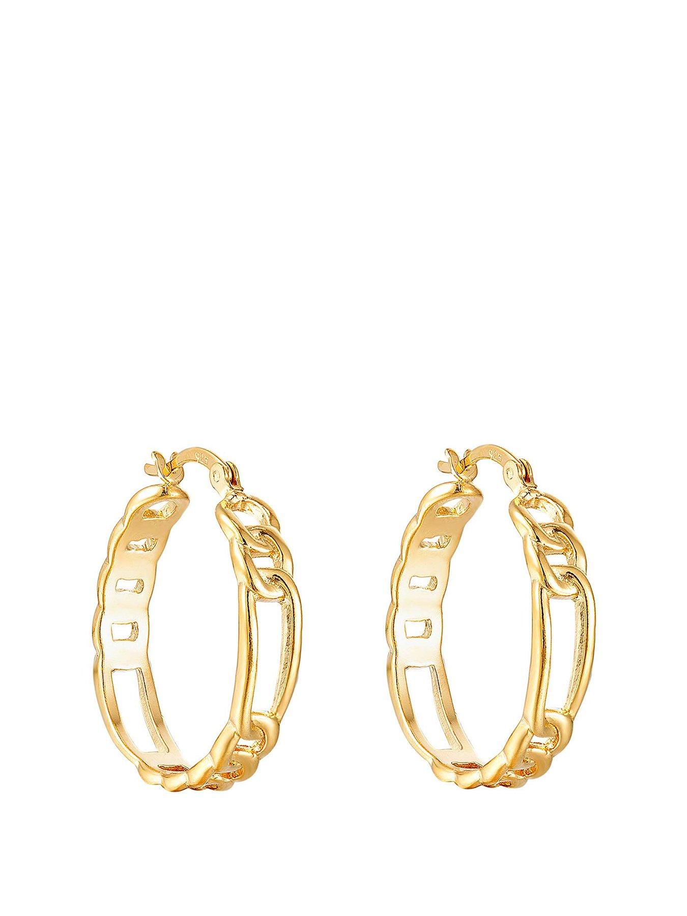 Product photograph of Seol Gold 18ct Gold Plated Sterling Silver Figaro Chain Hoop Earrings from very.co.uk