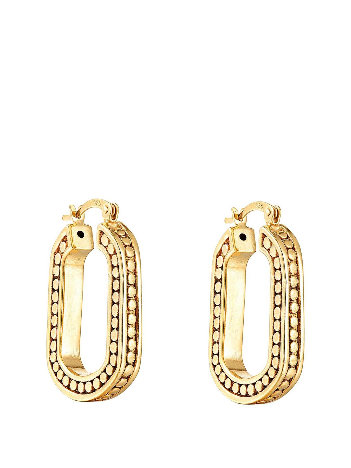 Product photograph of Seol Gold 18ct Gold Plated Sterling Silver Beaded Design Hoop Earrings from very.co.uk