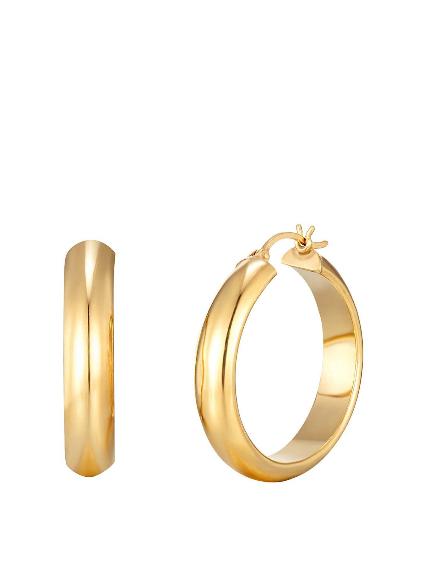Product photograph of Seol Gold 18ct Gold Plated Sterling Silver 32mm Rounded Creole Hoops from very.co.uk