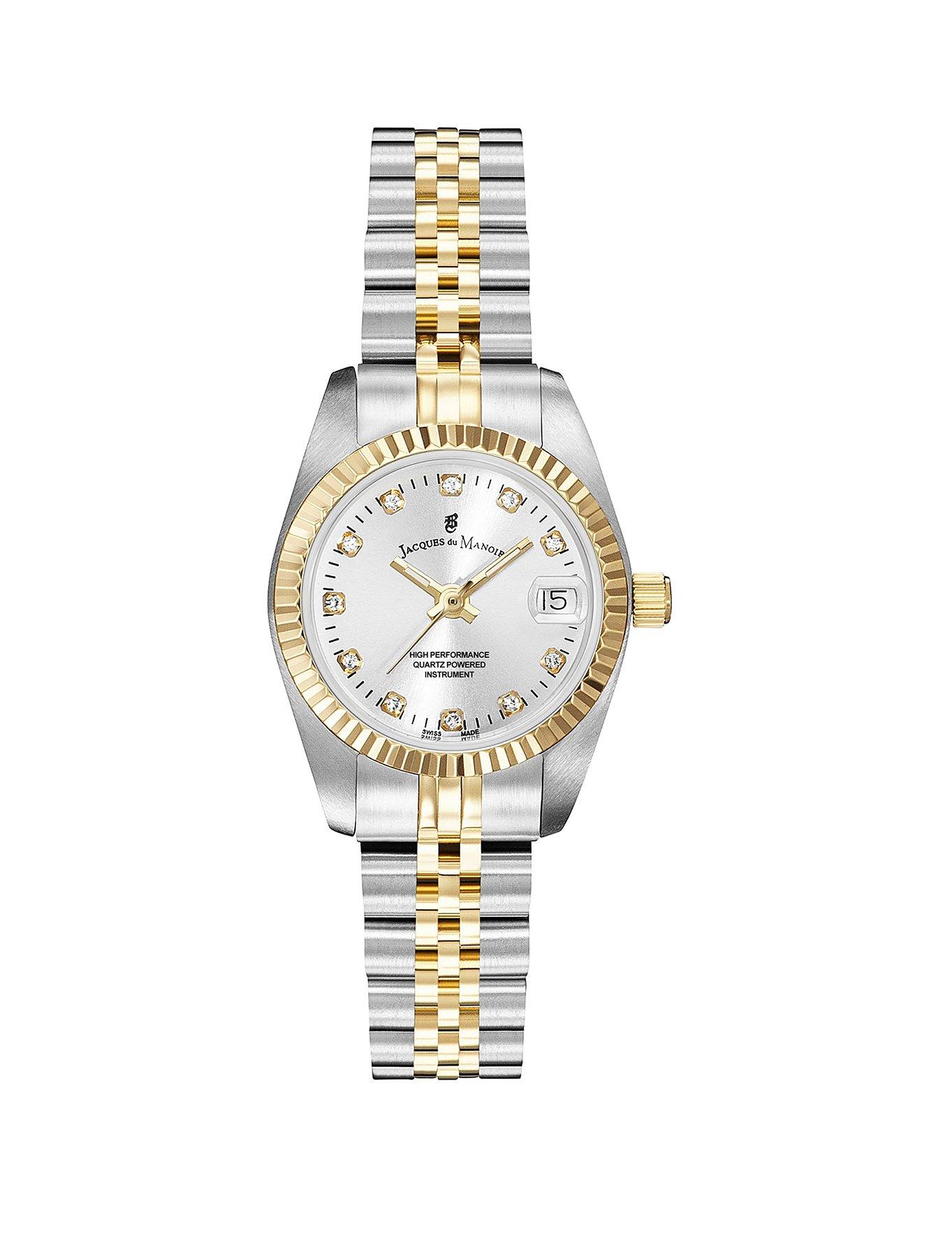 Product photograph of Jacques Du Manoir Swiss Made Ladies Inspiration Silver Amp Gold Plated Stainless Steel Bracelet Watch from very.co.uk