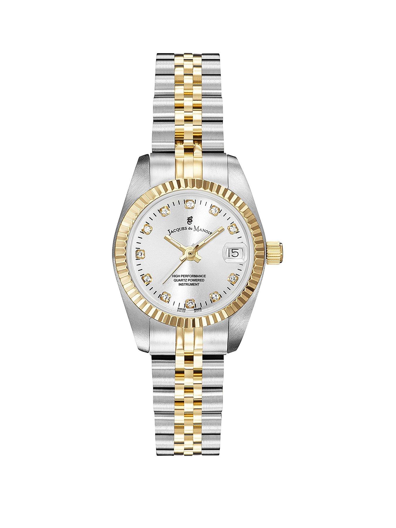 Product photograph of Jacques Du Manoir Swiss Made Ladies Inspiration Silver Amp Gold Plated Stainless Steel Bracelet Watch from very.co.uk