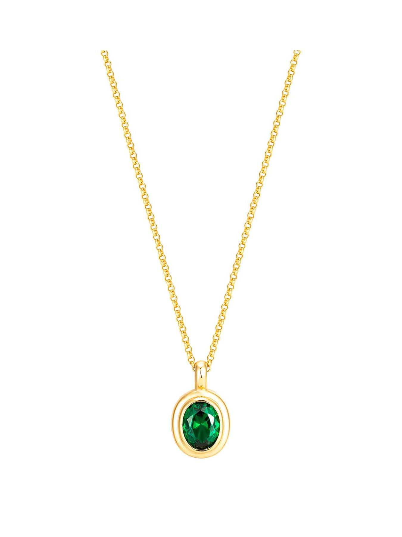 undefined 18ct Gold Plated Sterling Silver Emerald Oval Adjustable Necklace
