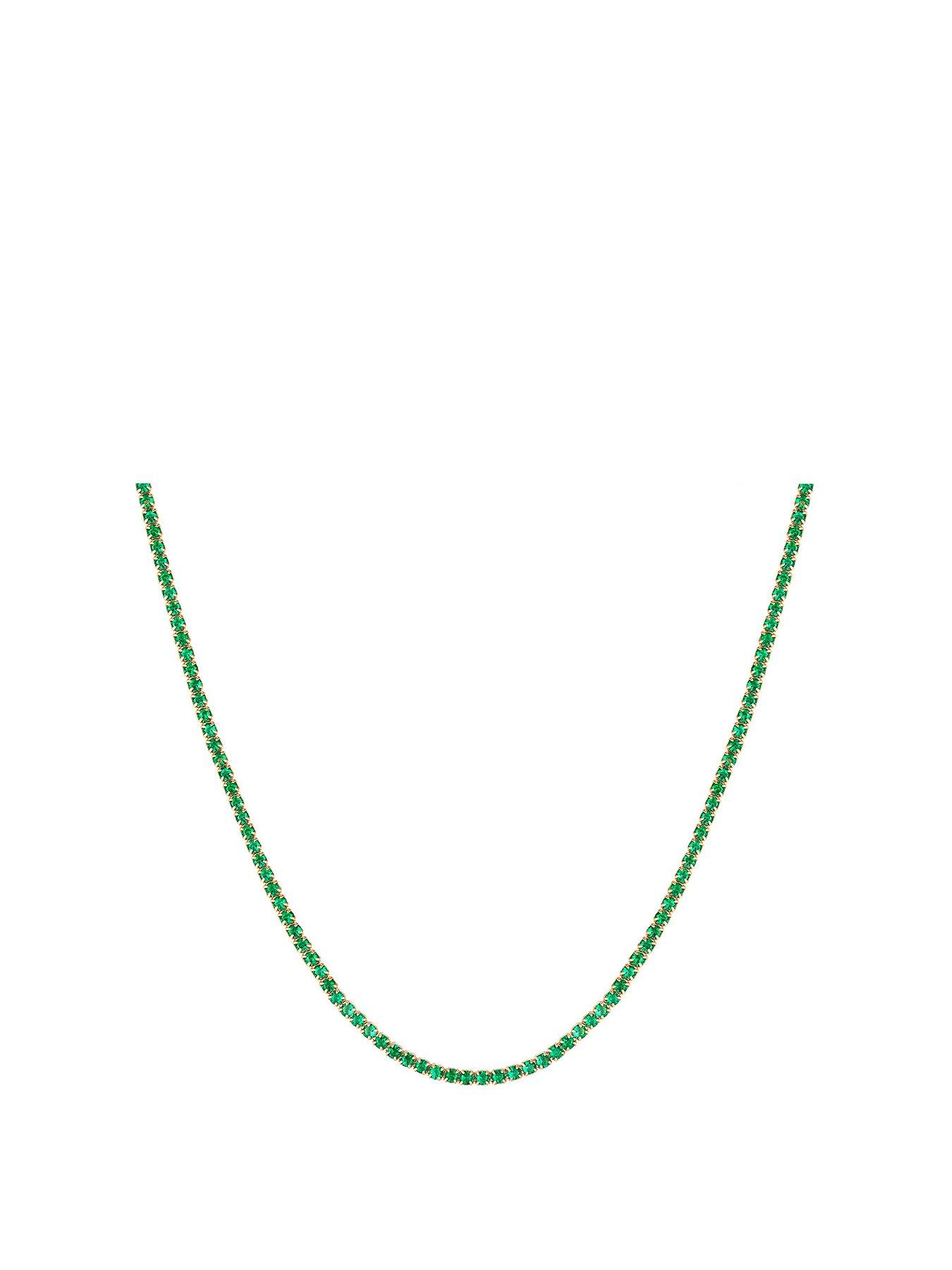 Product photograph of Seol Gold 18ct Gold Plated Sterling Silver Emerald Cz Adjustable Tennis Choker Necklace from very.co.uk