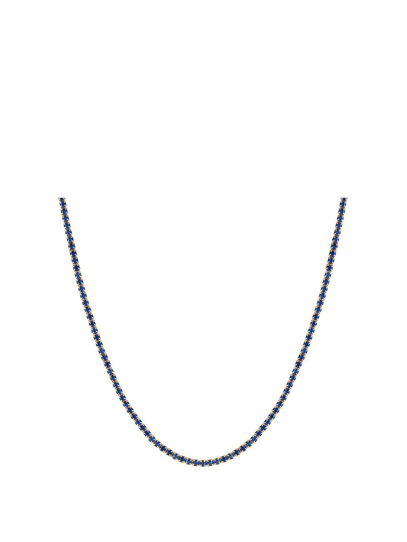 Product photograph of Seol Gold 18ct Gold Plated Sterling Silver Sapphire Cz Adjustable Tennis Choker Necklace from very.co.uk