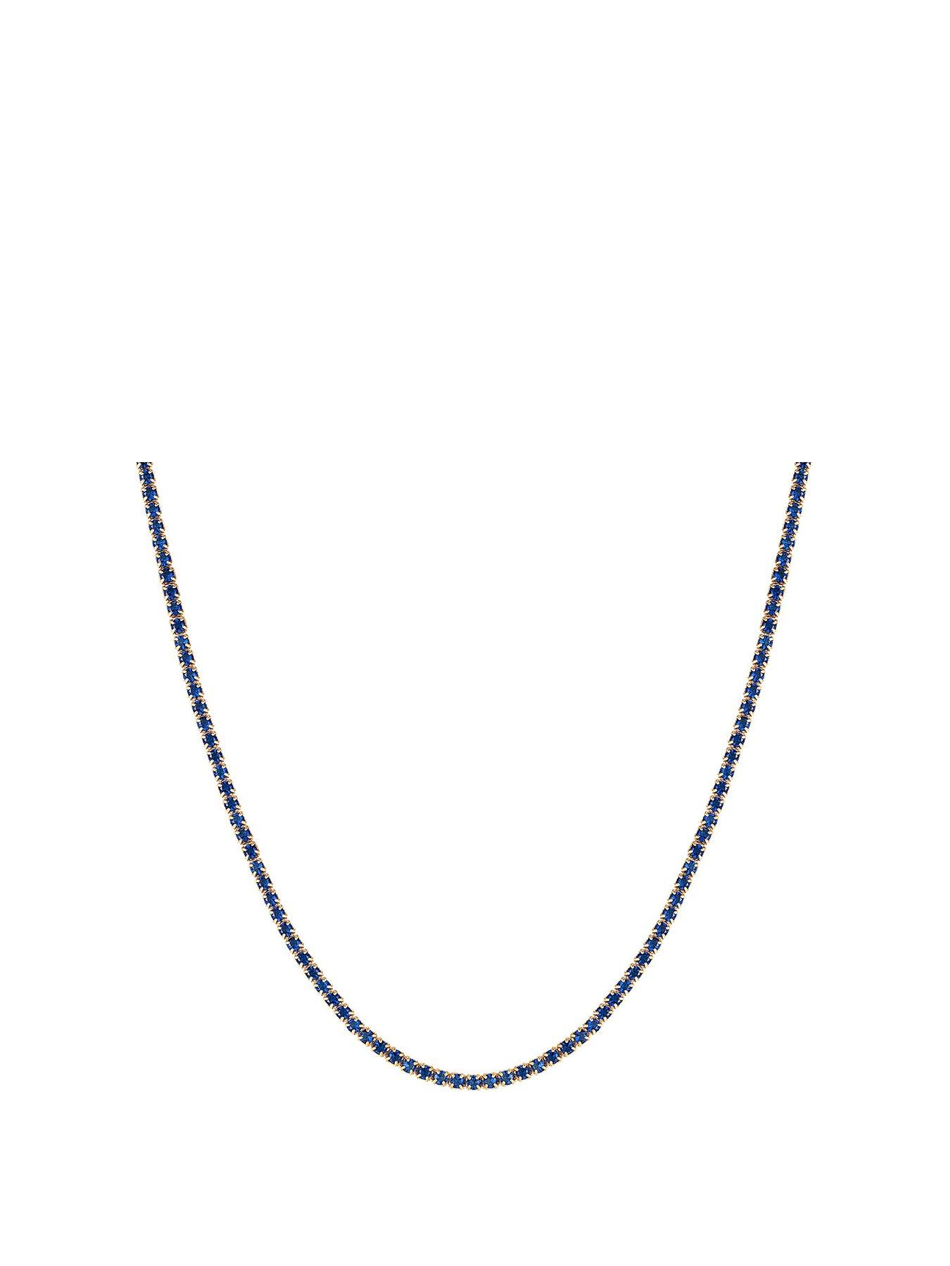 undefined 18ct Gold Plated Sterling Silver Sapphire CZ Adjustable Tennis Choker Necklace
