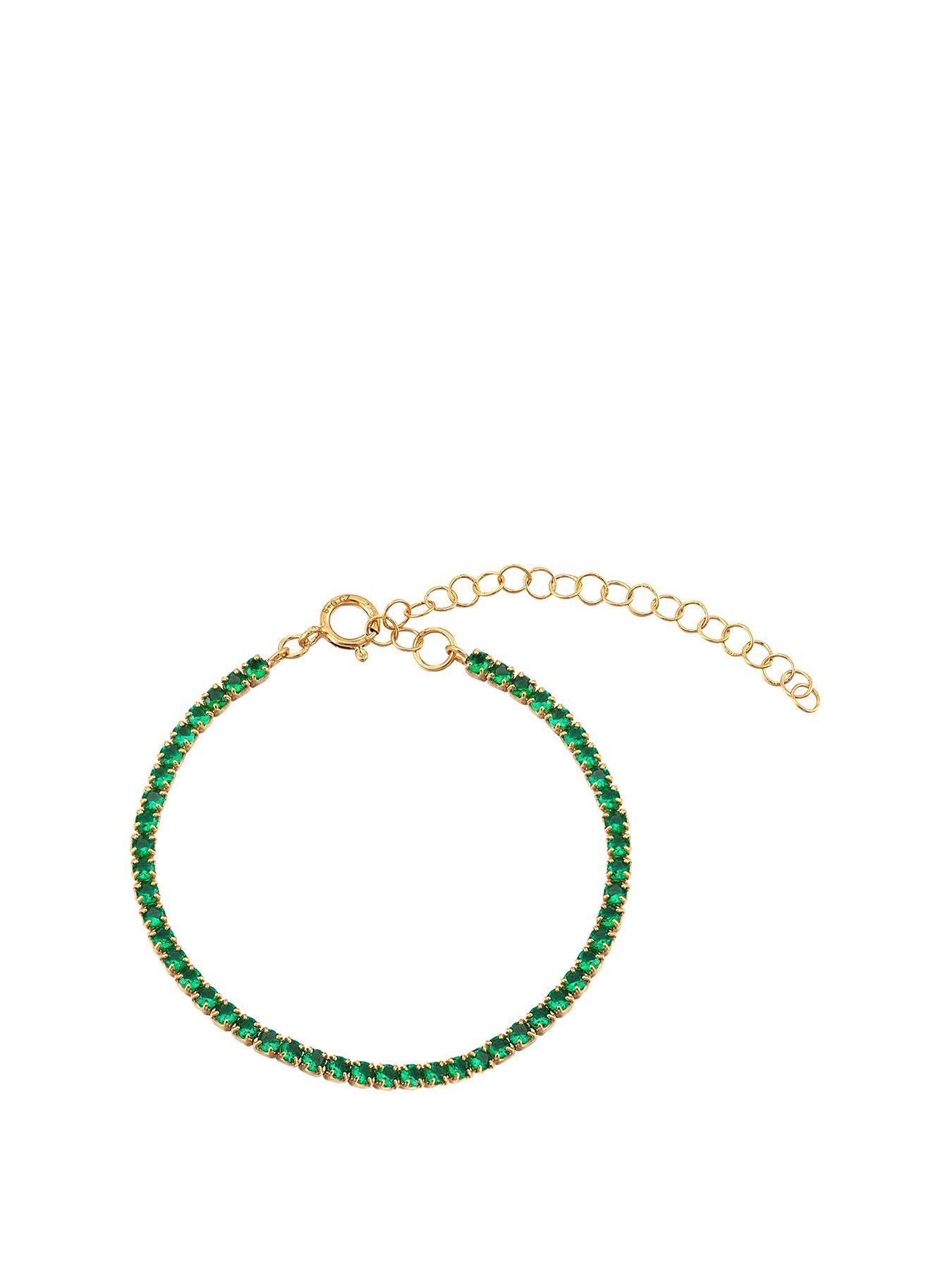undefined 18ct Gold Plated Sterling Silver Emerald CZ Adjustable Tennis Bracelet