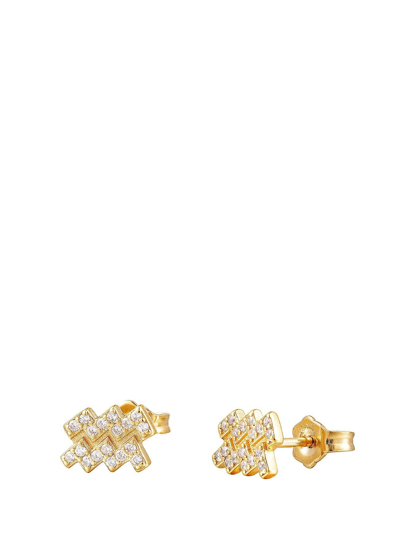 Product photograph of Seol Gold 18ct Gold Plated Sterling Silver Zodiac Cz Studs from very.co.uk
