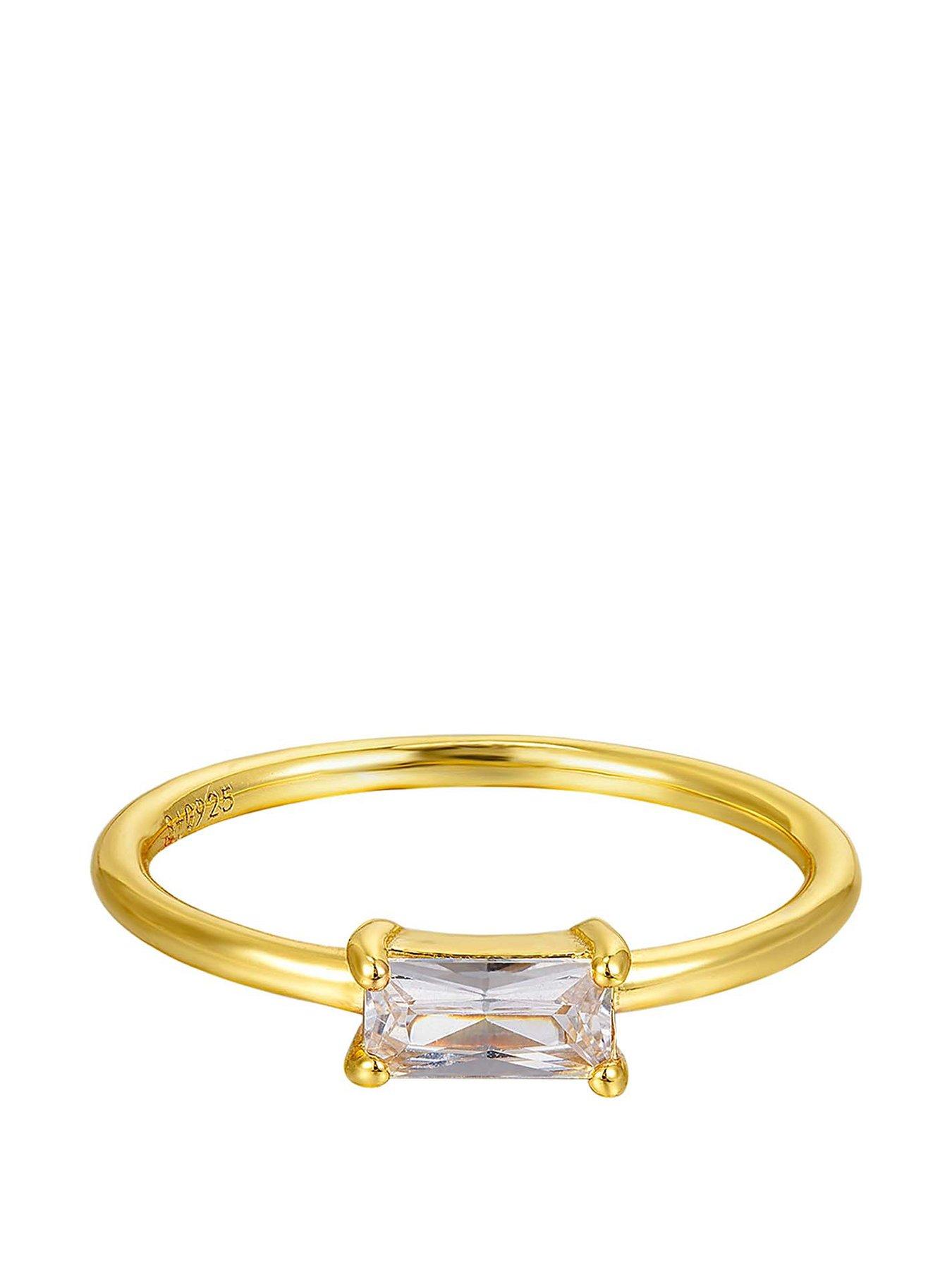 Product photograph of Seol Gold 18ct Gold Plated Sterling Silver Baguette Cz Ring from very.co.uk