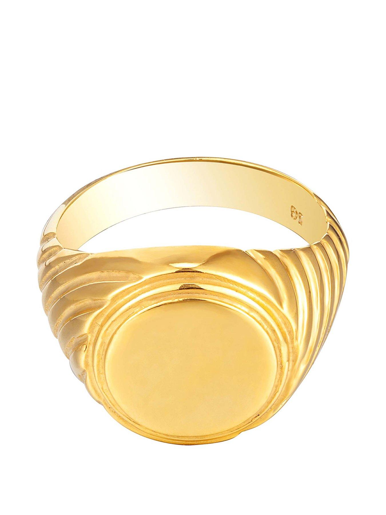 Product photograph of Seol Gold 18ct Gold Plated Sterling Silver Ornate Round Signet Ring from very.co.uk