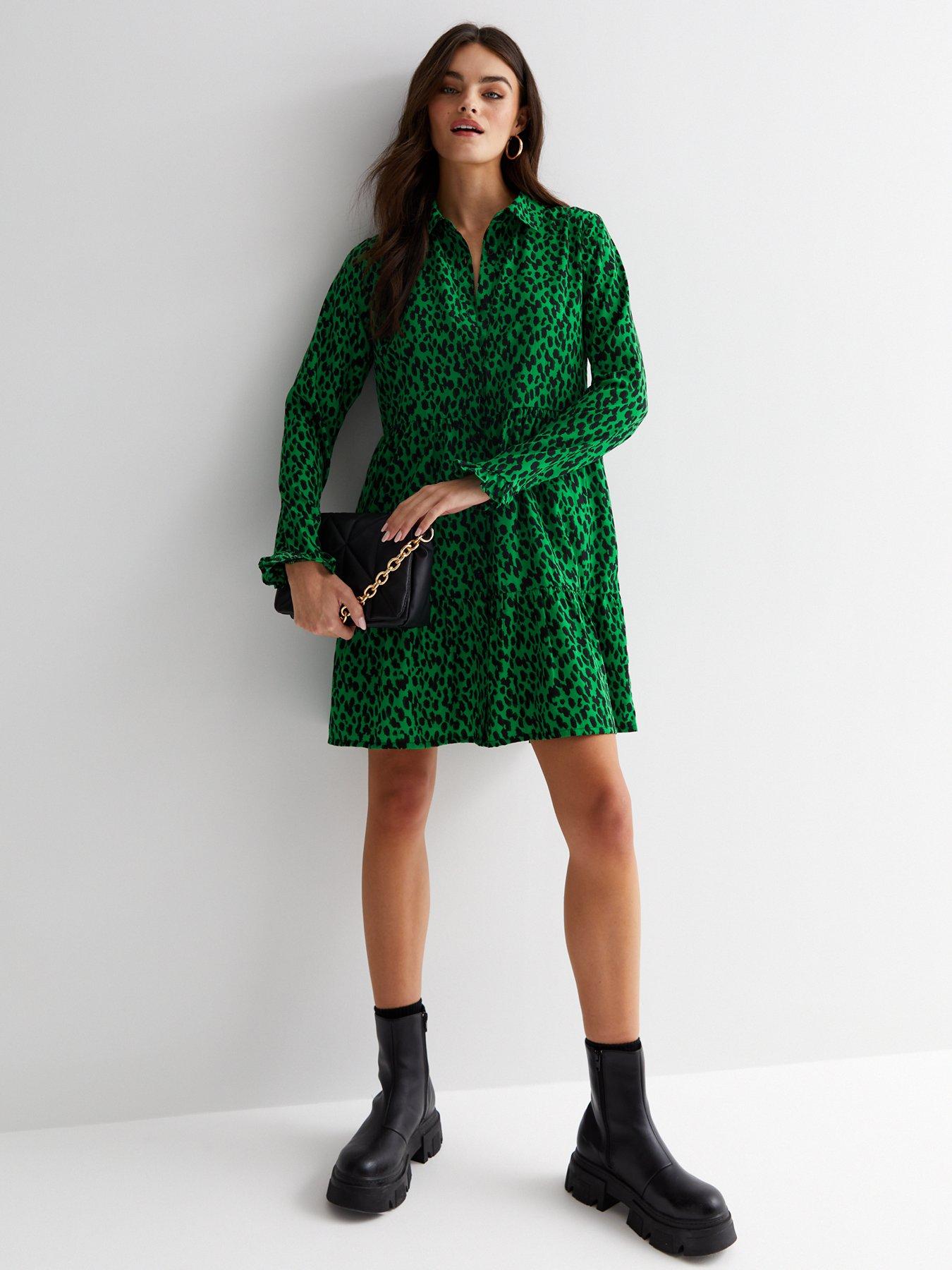 Warehouse green sale leopard asymmetric dress