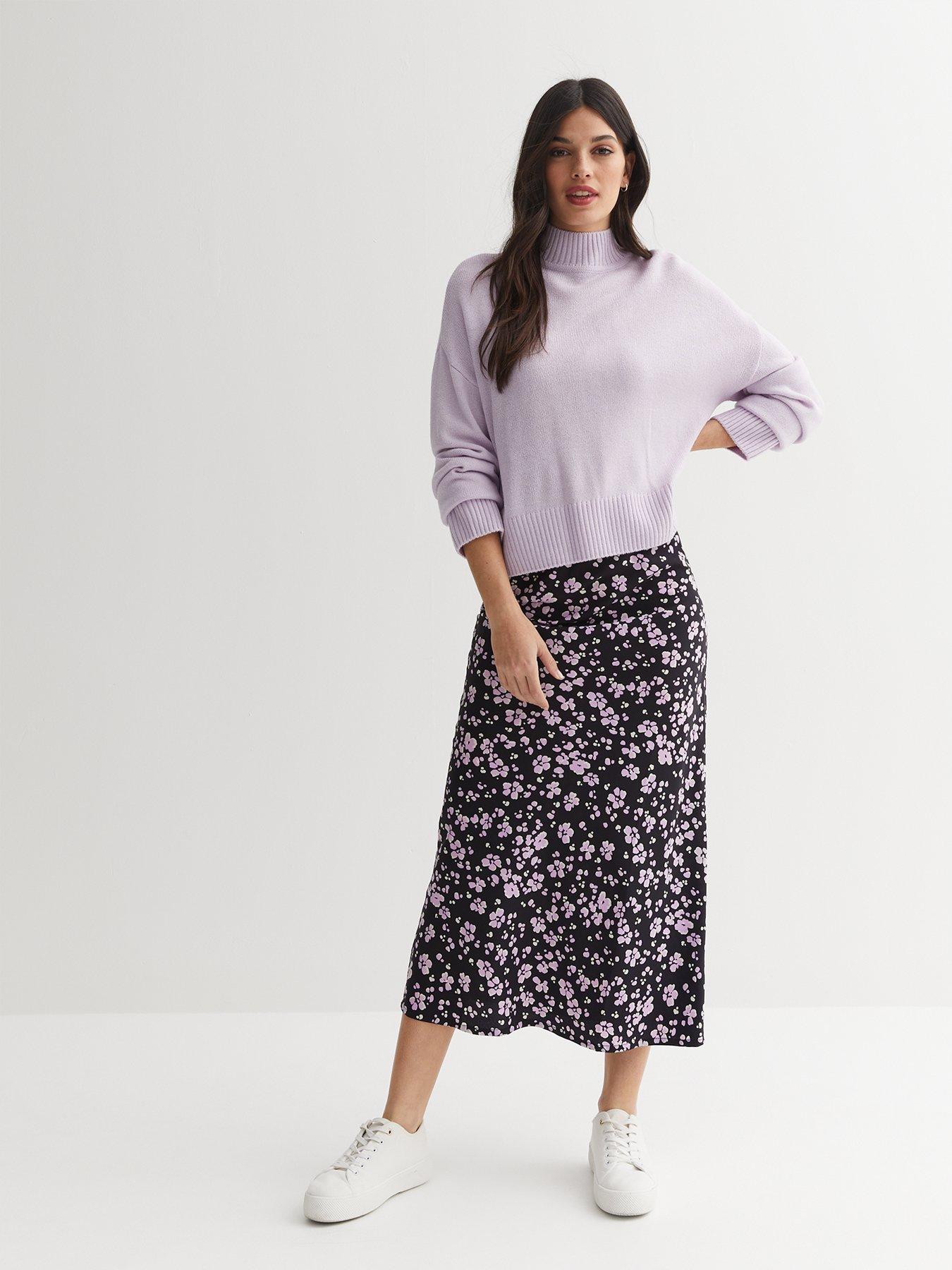 New look black floral midi skirt sales