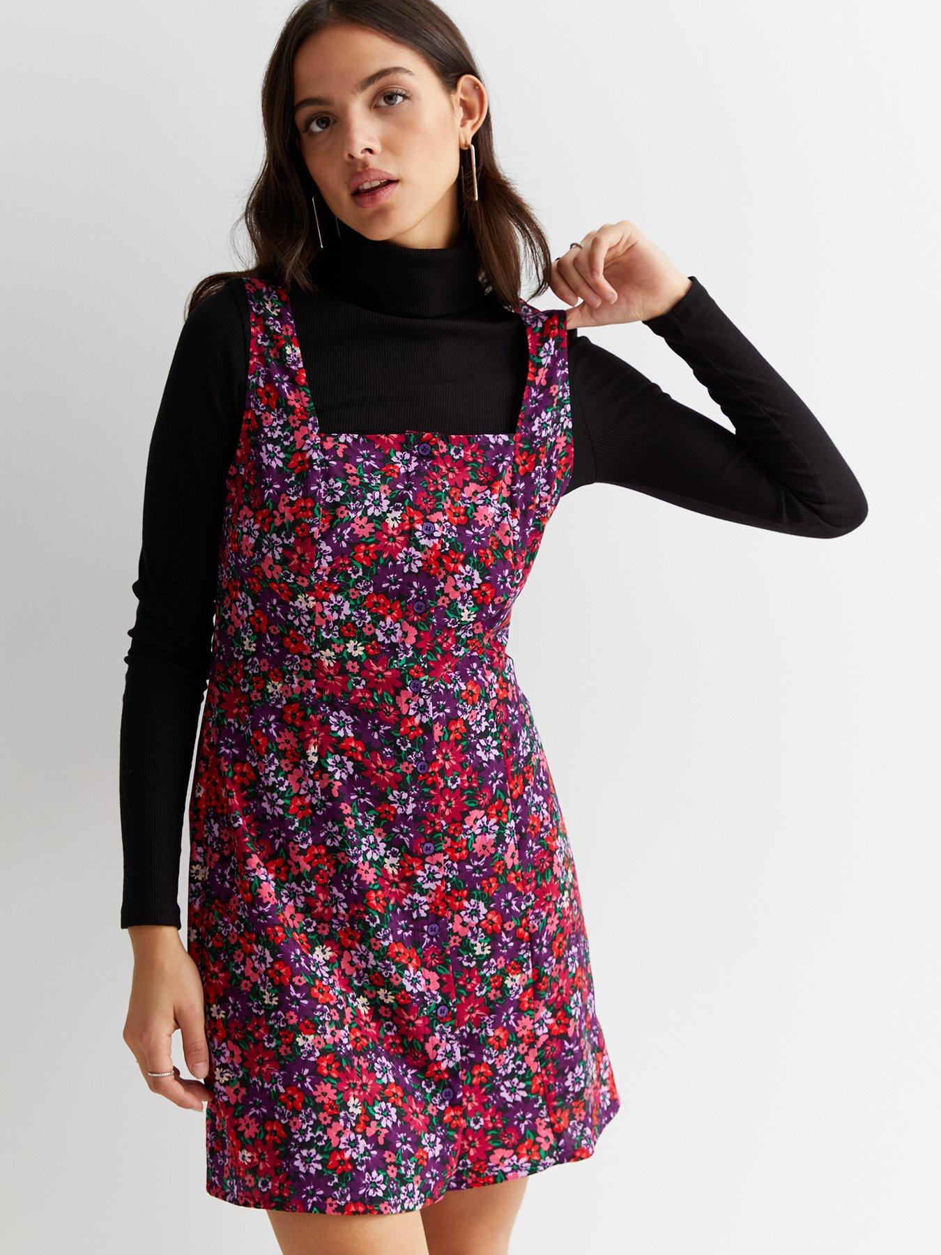 Black floral hotsell pinafore dress