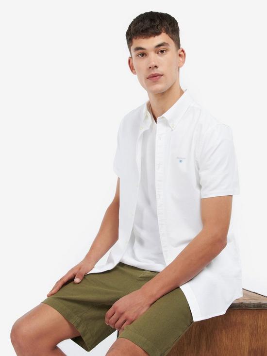 front image of barbour-short-sleeve-oxford-tailored-fit-shirt-white