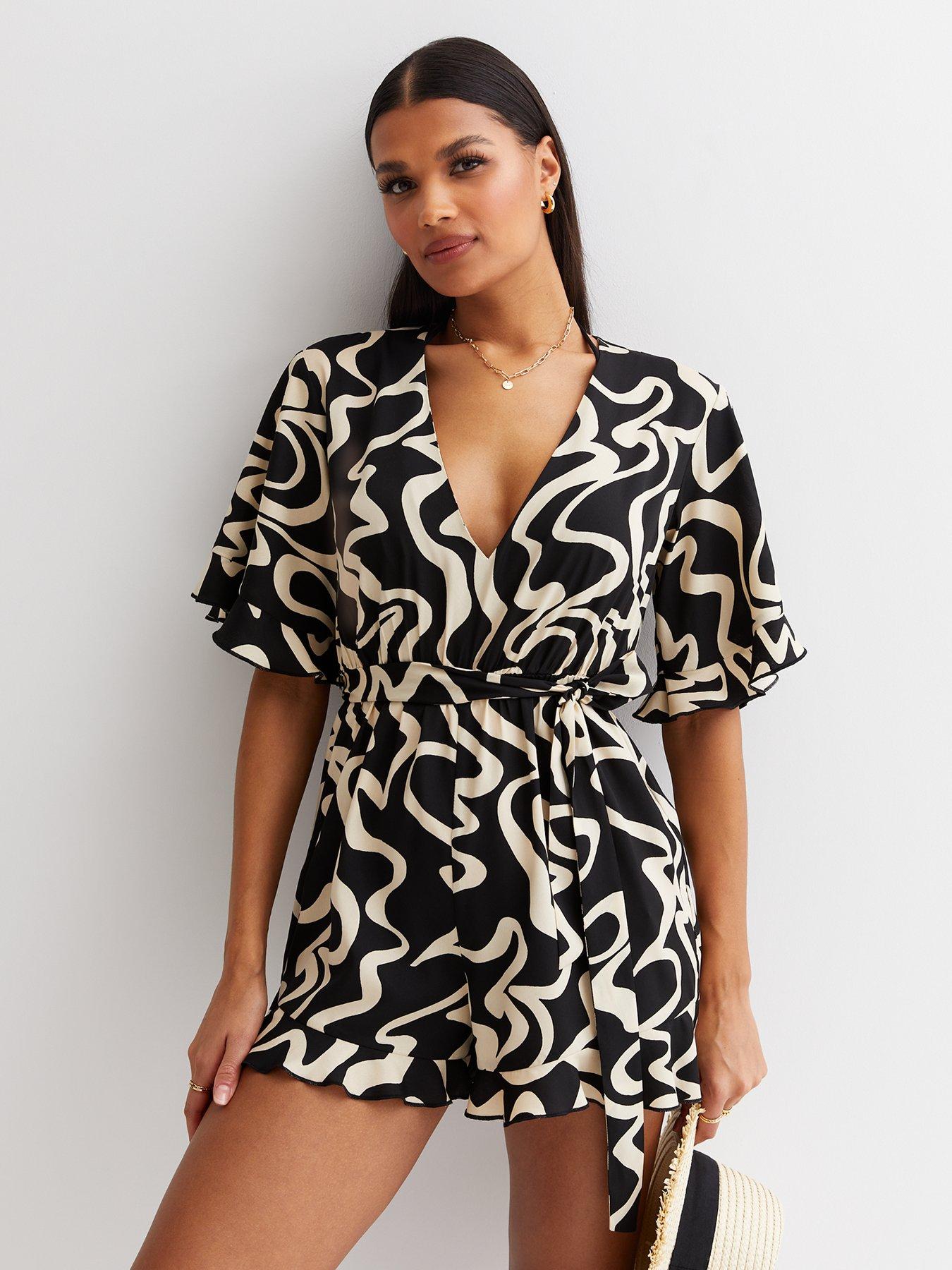 new look black and white playsuit