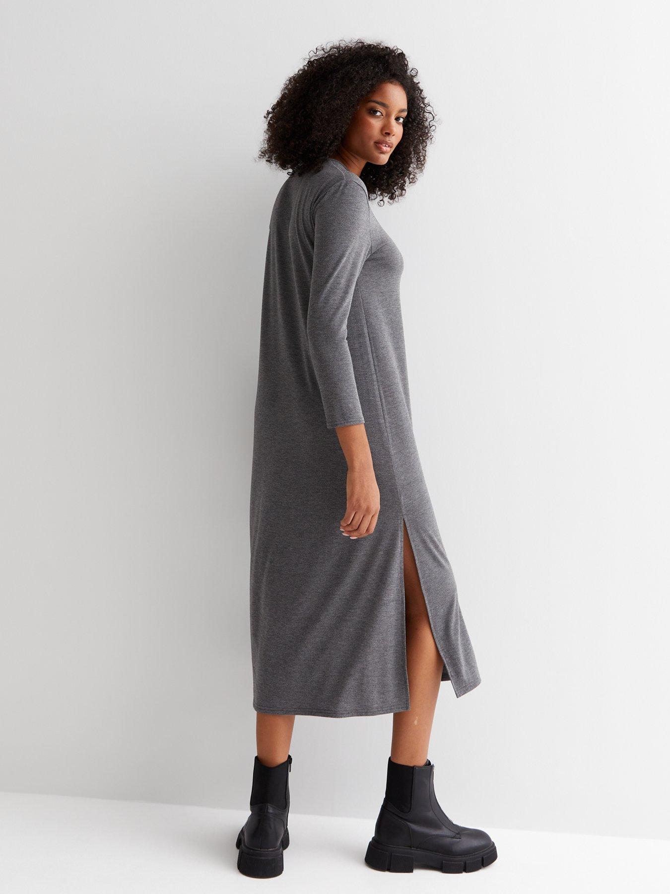 Grey long sleeve midi sales dress