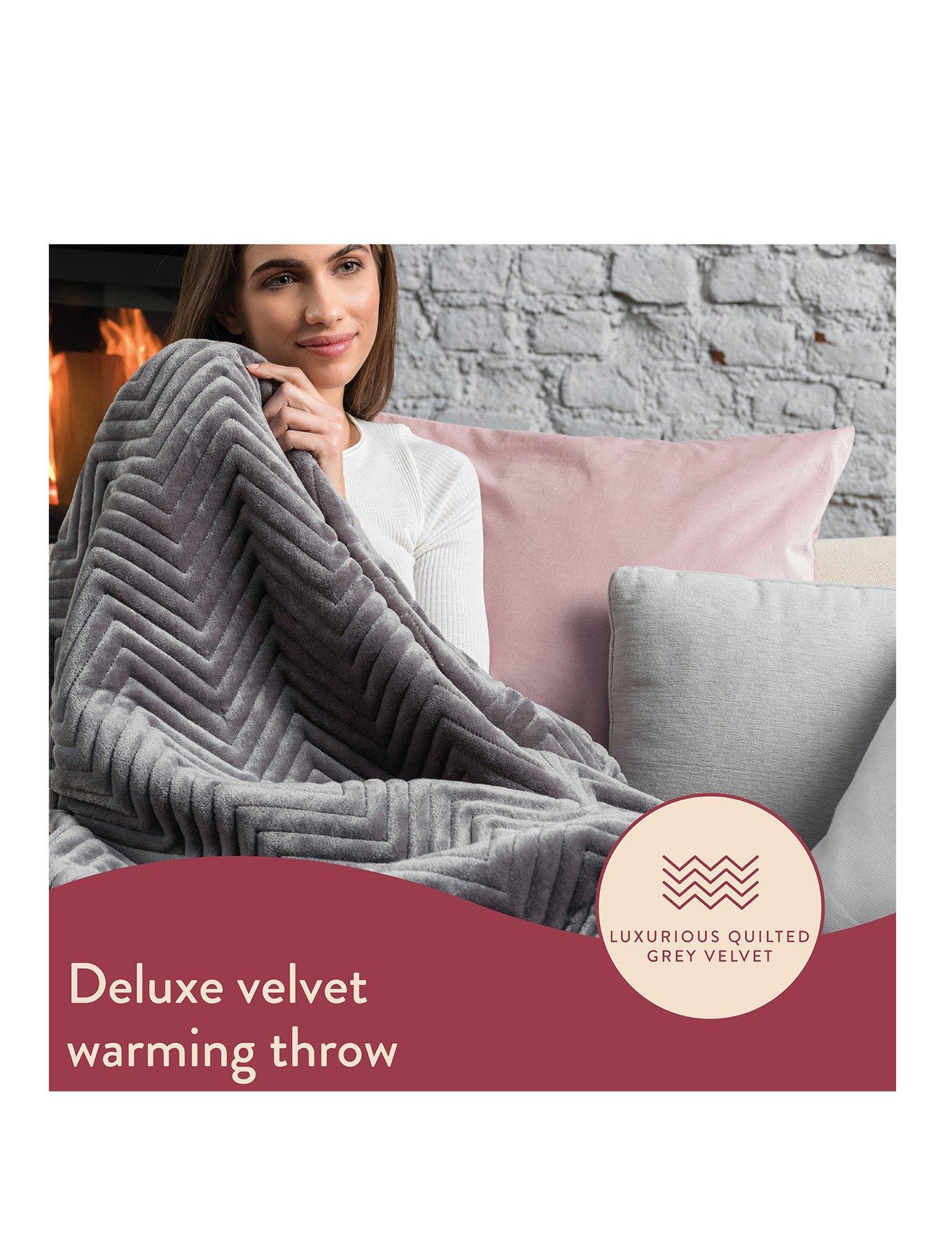 Dreamland Hurry Home Deluxe Velvet Warming Throw Grey very.co.uk
