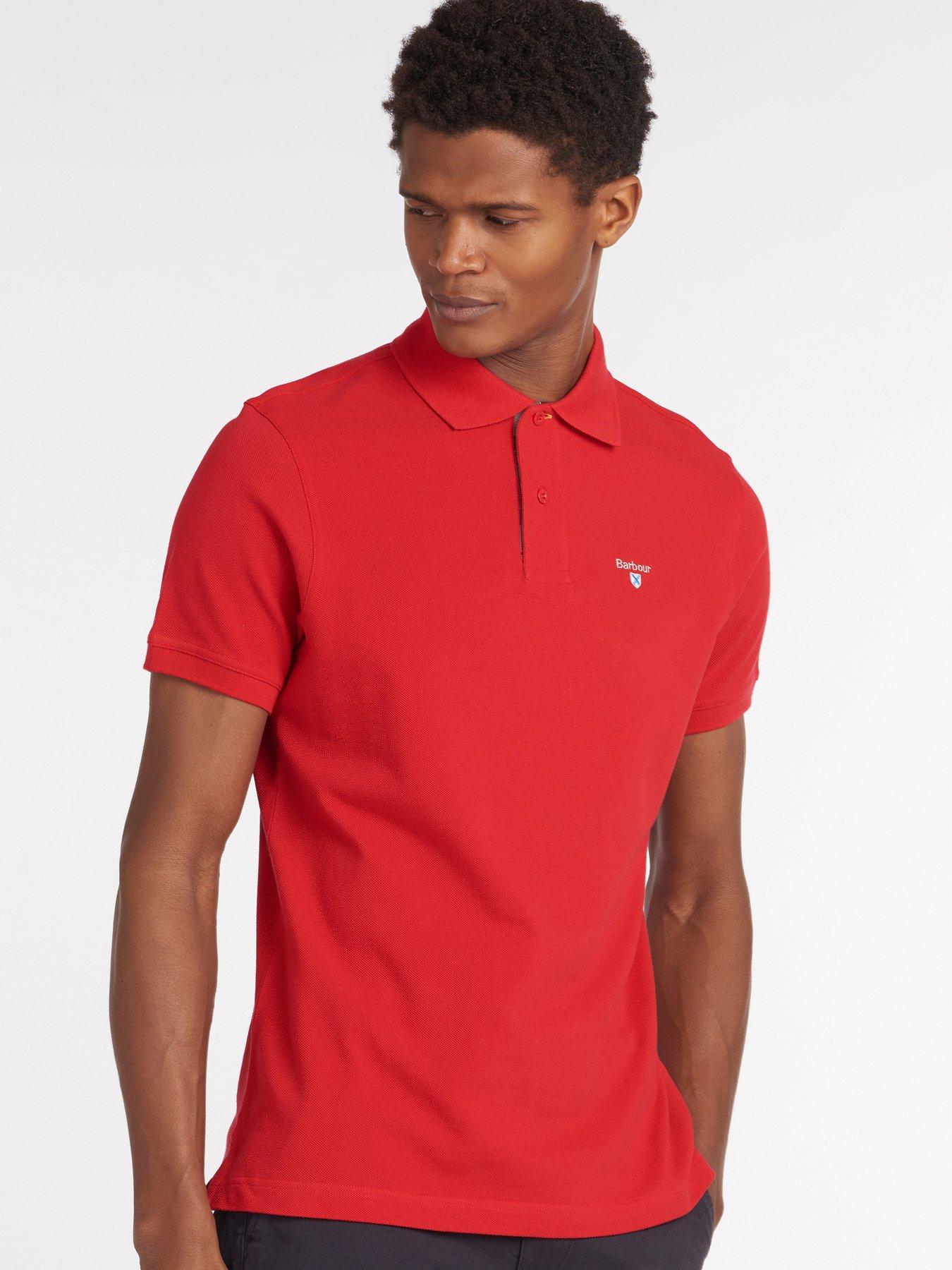 Barbour Tartan Pique Regular Fit Polo Shirt - Bright Red | very.co.uk